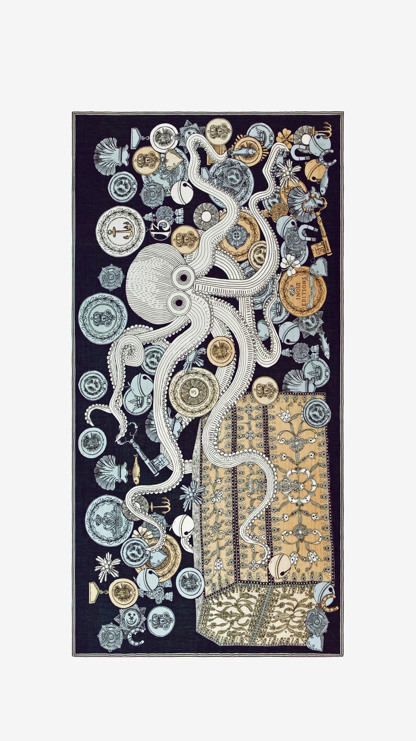 ECHARPE EN COTON IMPRIMEE POUR FEMME INOUI EDITIONS OCTOPUS#COLOR_NAVY