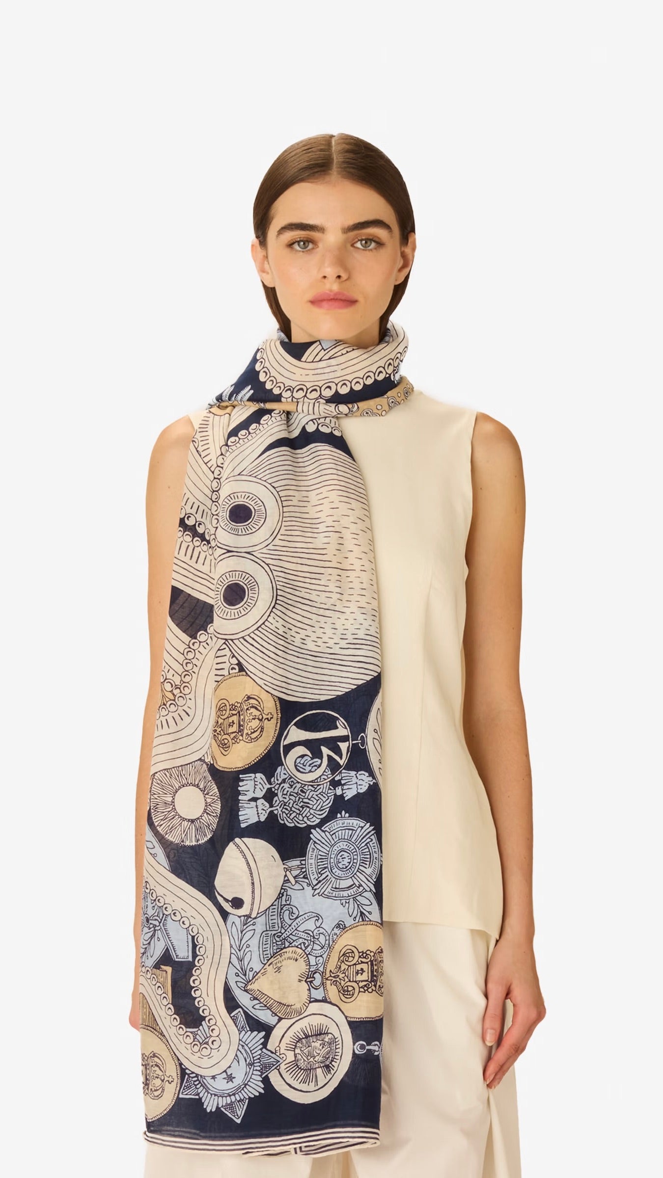 ECHARPE EN COTON IMPRIMEE POUR FEMME INOUI EDITIONS OCTOPUS#COLOR_NAVY