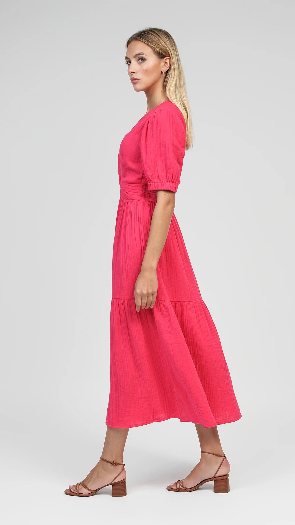 ROBE MIDI FRONCEE FRAMBOISE AN'GE ODOUMILO