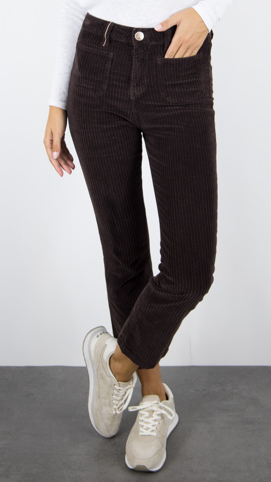PANTALON EVASE 7/8 EN VELOURS COTELE POUR FEMME  ISLOW OLIVIA BIG CORD#COLOR_BRUN/CHOCO