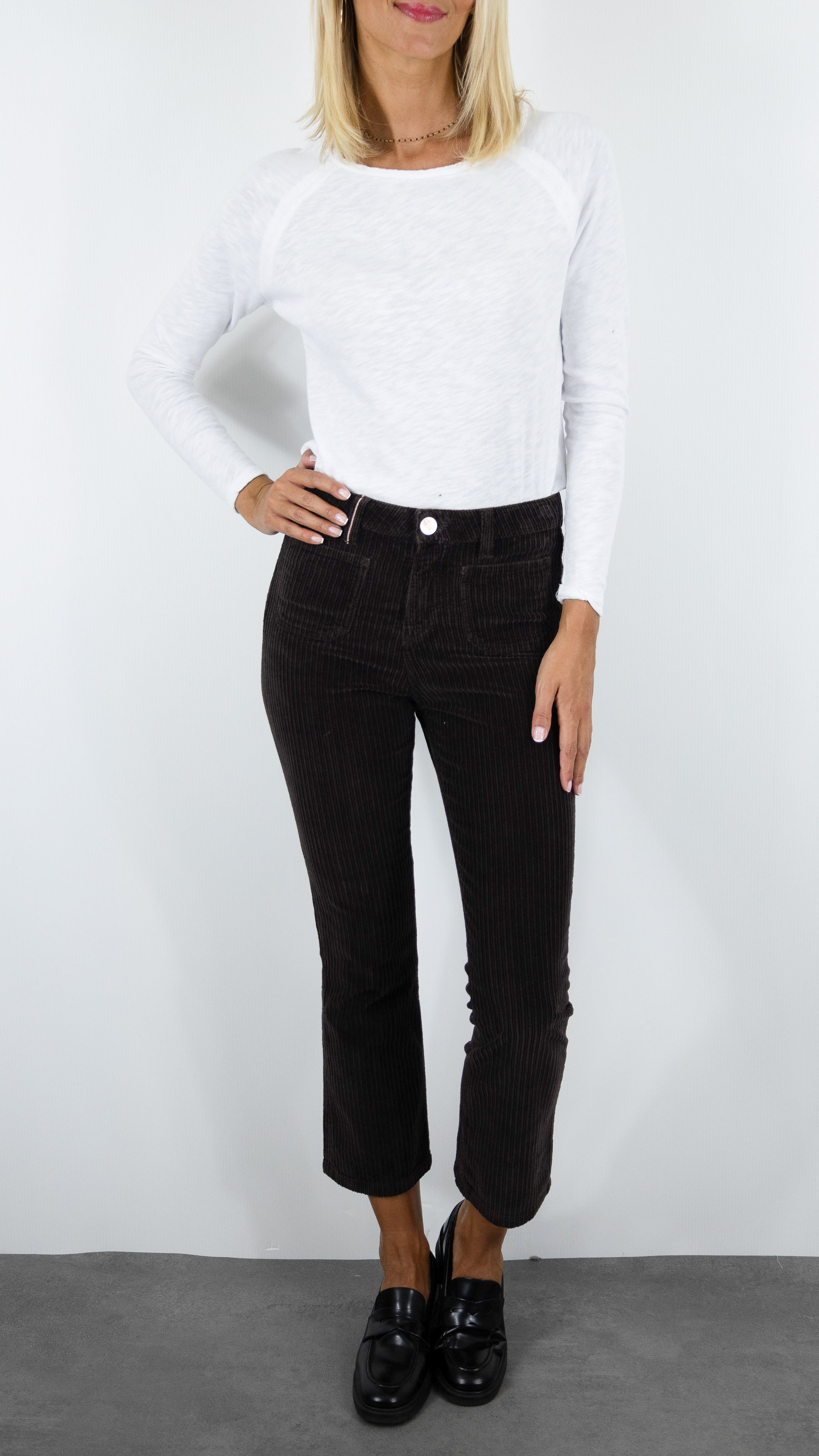 PANTALON TROMPETTE 7/8 EN VELOURS POUR FEMME  ISLOW OLIVIA BIG CORD#COLOR_ESPRESSO/CHOCO