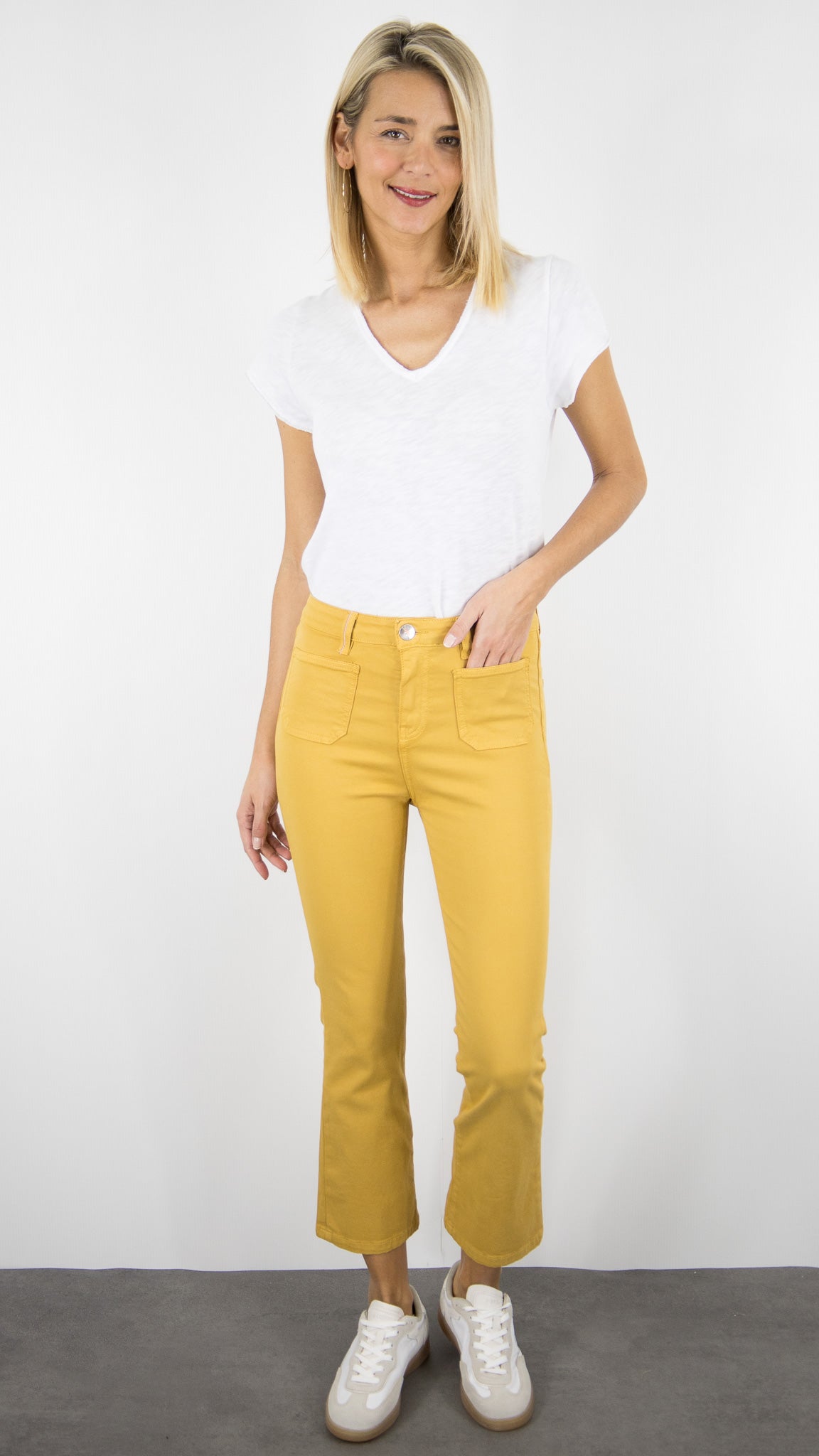 PANTALON EVASE 7/8 OLIVIA DRILL PES ISLOW#COLOR_AMBRE/SAFRAN JAUNE