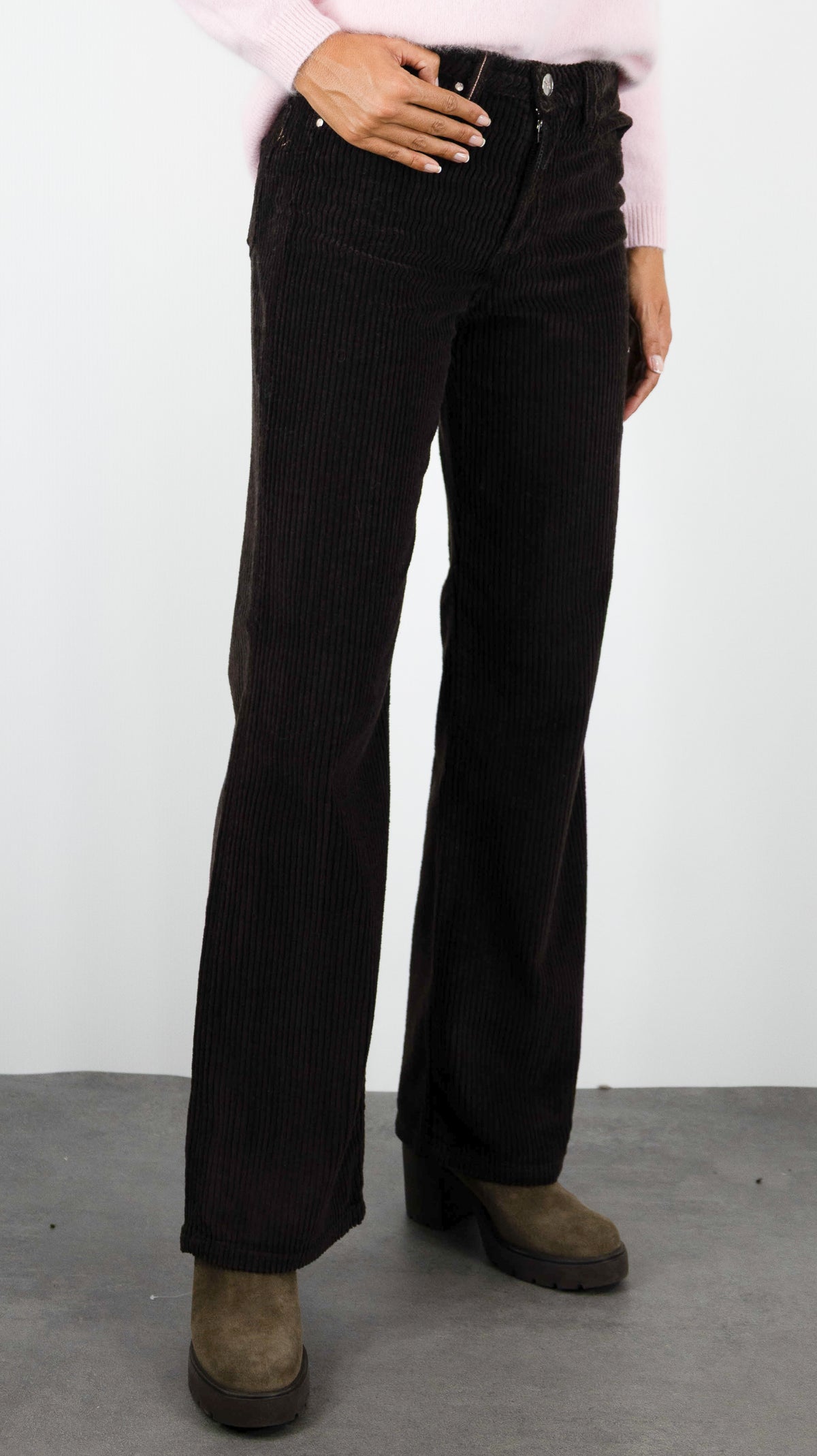 PANTALON DROIT EN VELOURS POUR FEMME ISLOW OSCAR CABLE CORD#COLOR_ESPRESSO/CHOCOLAT