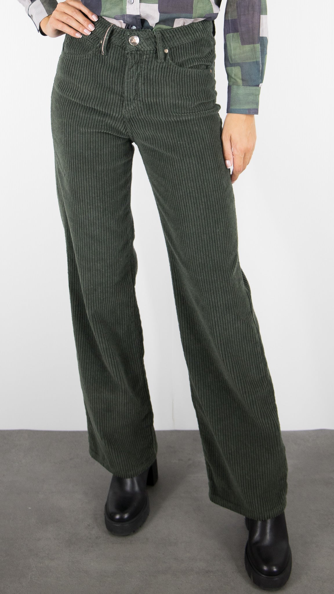 PANTALON LARGE VELOURS COTELE POUR FEMME ISLOW OSCAR CABLE CORD#COLOR_FEUILLE/VERT BOUTEILLE