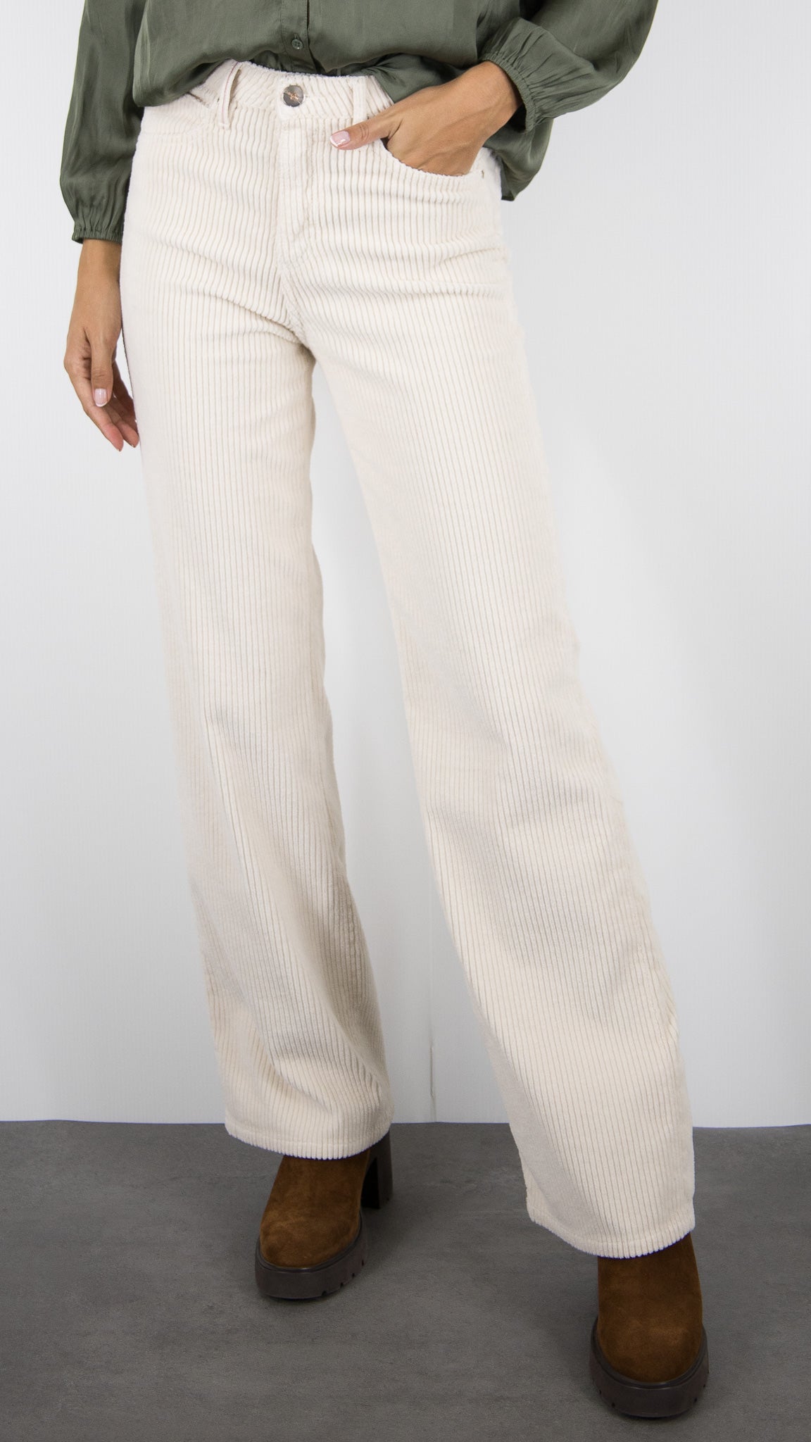 PANTALON LARGE VELOURS COTELE POUR FEMME ISLOW OSCAR CABLE CORD#COLOR_NACRE/ECRU