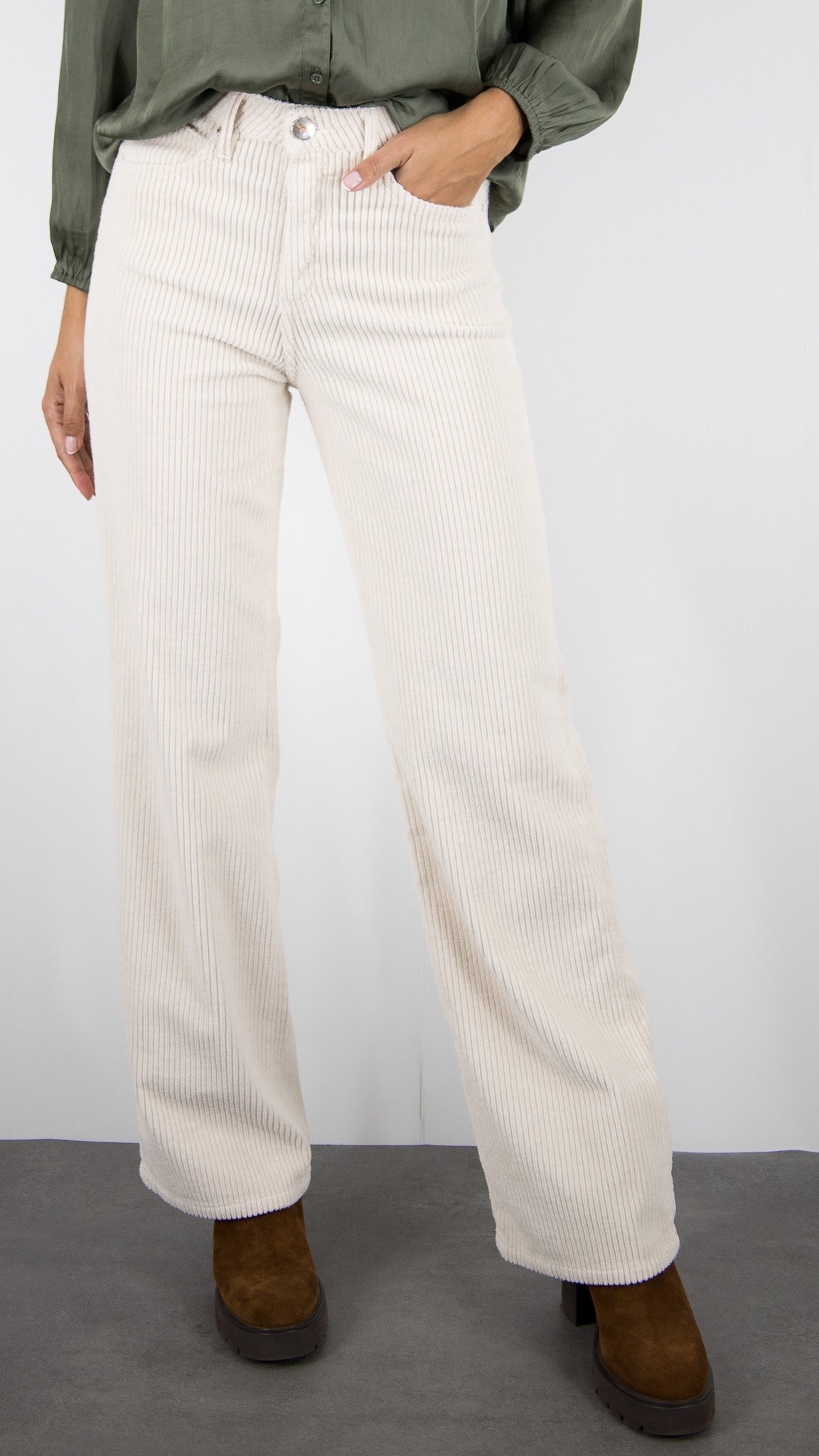 PANTALON LARGE VELOURS COTELE POUR FEMME ISLOW OSCAR CABLE CORD#COLOR_NACRE/ECRU