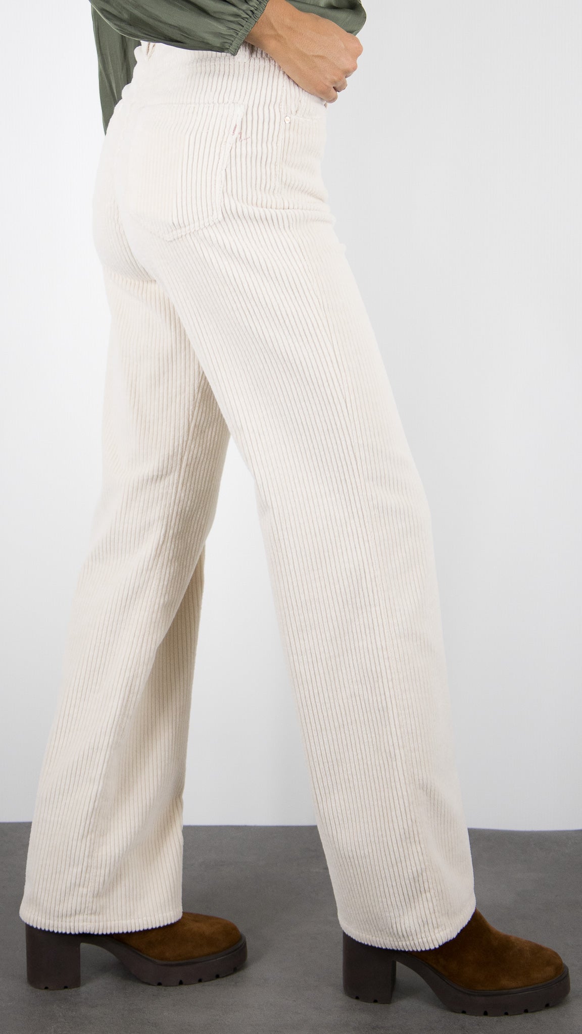 PANTALON LARGE VELOURS COTELE POUR FEMME ISLOW OSCAR CABLE CORD#COLOR_NACRE/ECRU