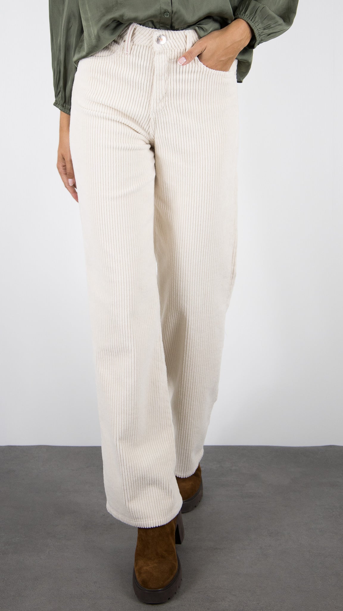 PANTALON LARGE VELOURS COTELE POUR FEMME ISLOW OSCAR CABLE CORD#COLOR_NACRE/ECRU