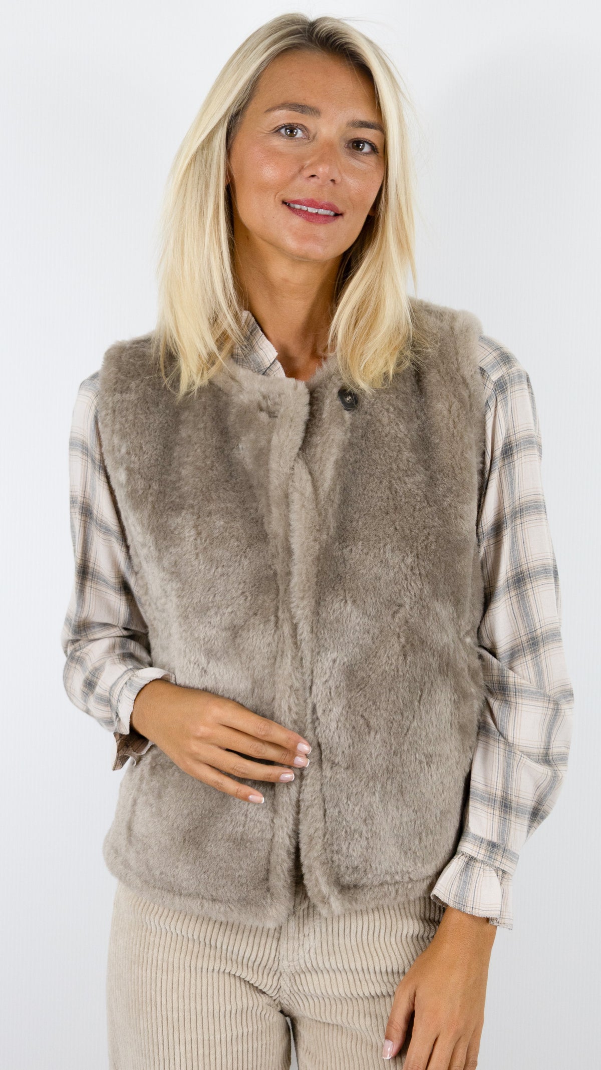 VESTE SANS MANCHES EN FAUSSE FOURRURE POUR FEMME HARTFORD VELMA#COLOR_03/TAUPE