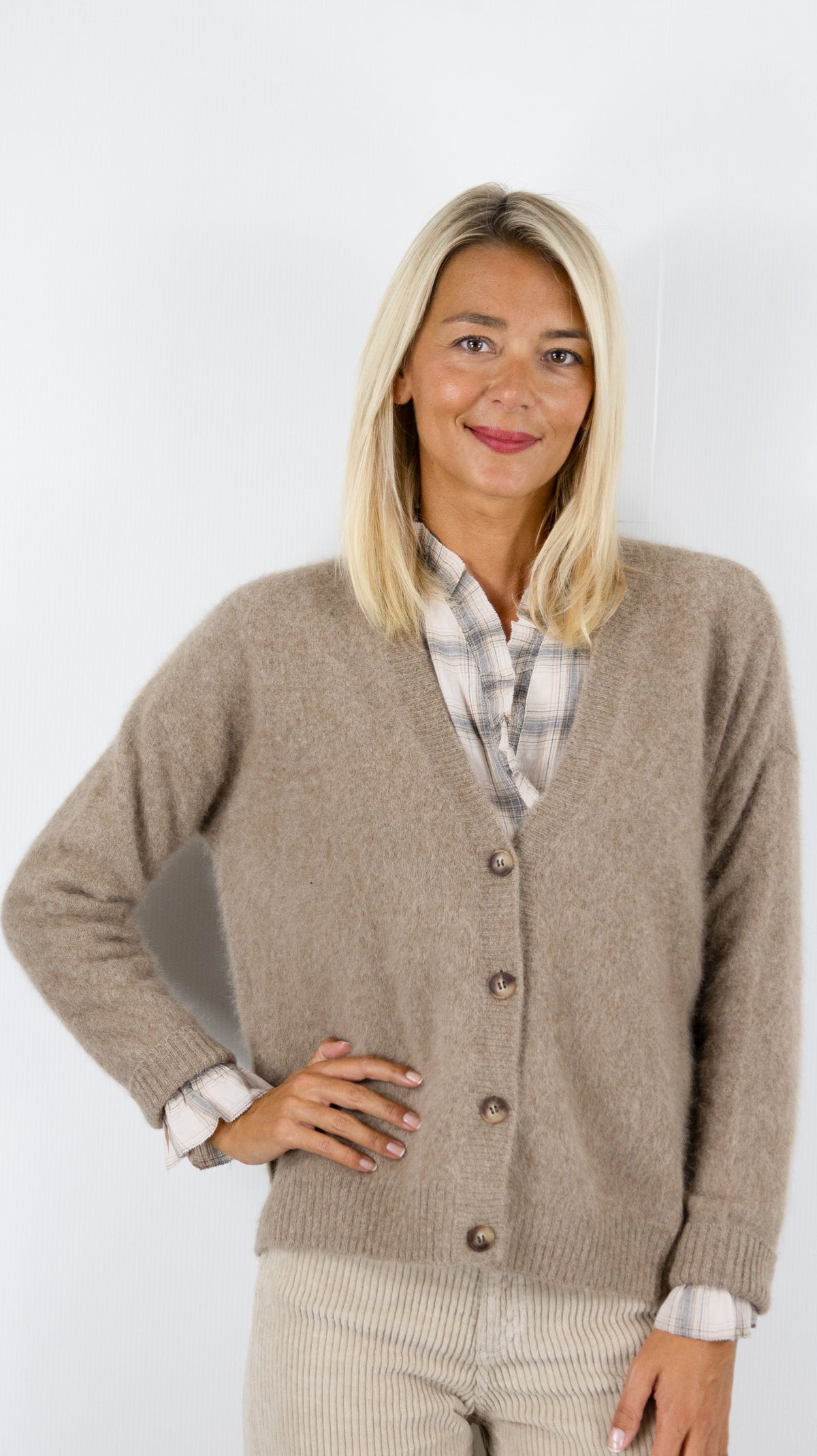 GILET V AMPLE EN RACOON POUR FEMME ESTHEME WES26A74R#COLOR_17008/LATTE TAUPE