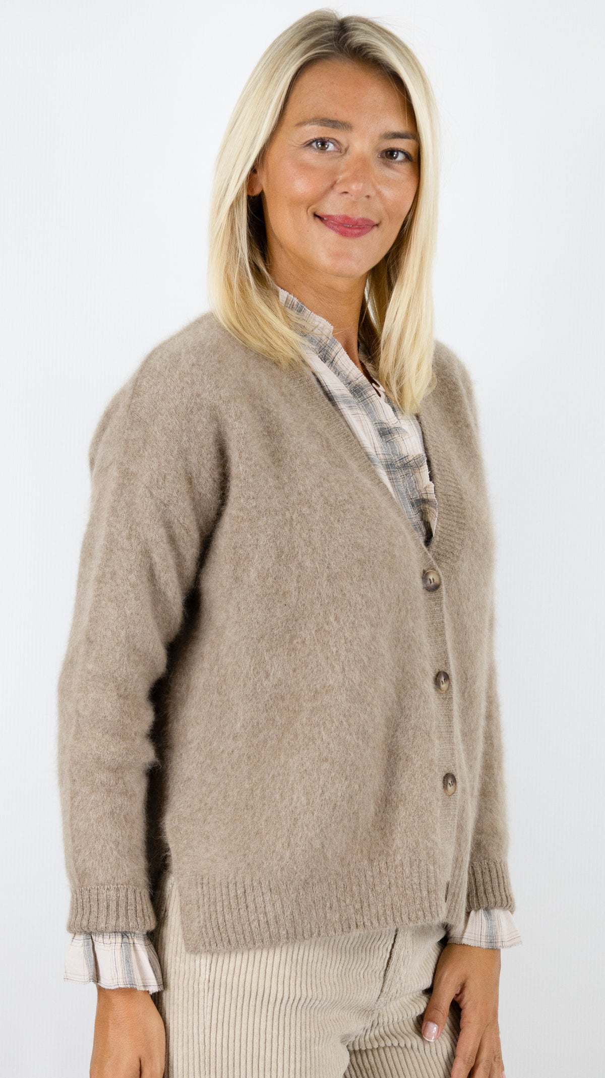 GILET V AMPLE EN RACOON POUR FEMME ESTHEME WES26A74R#COLOR_17008/LATTE TAUPE
