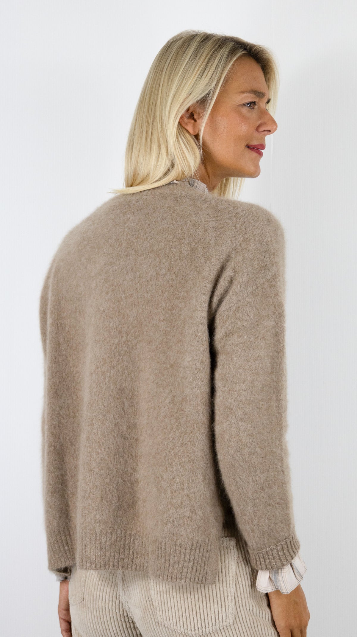 GILET V AMPLE EN RACOON POUR FEMME ESTHEME WES26A74R#COLOR_17008/LATTE TAUPE