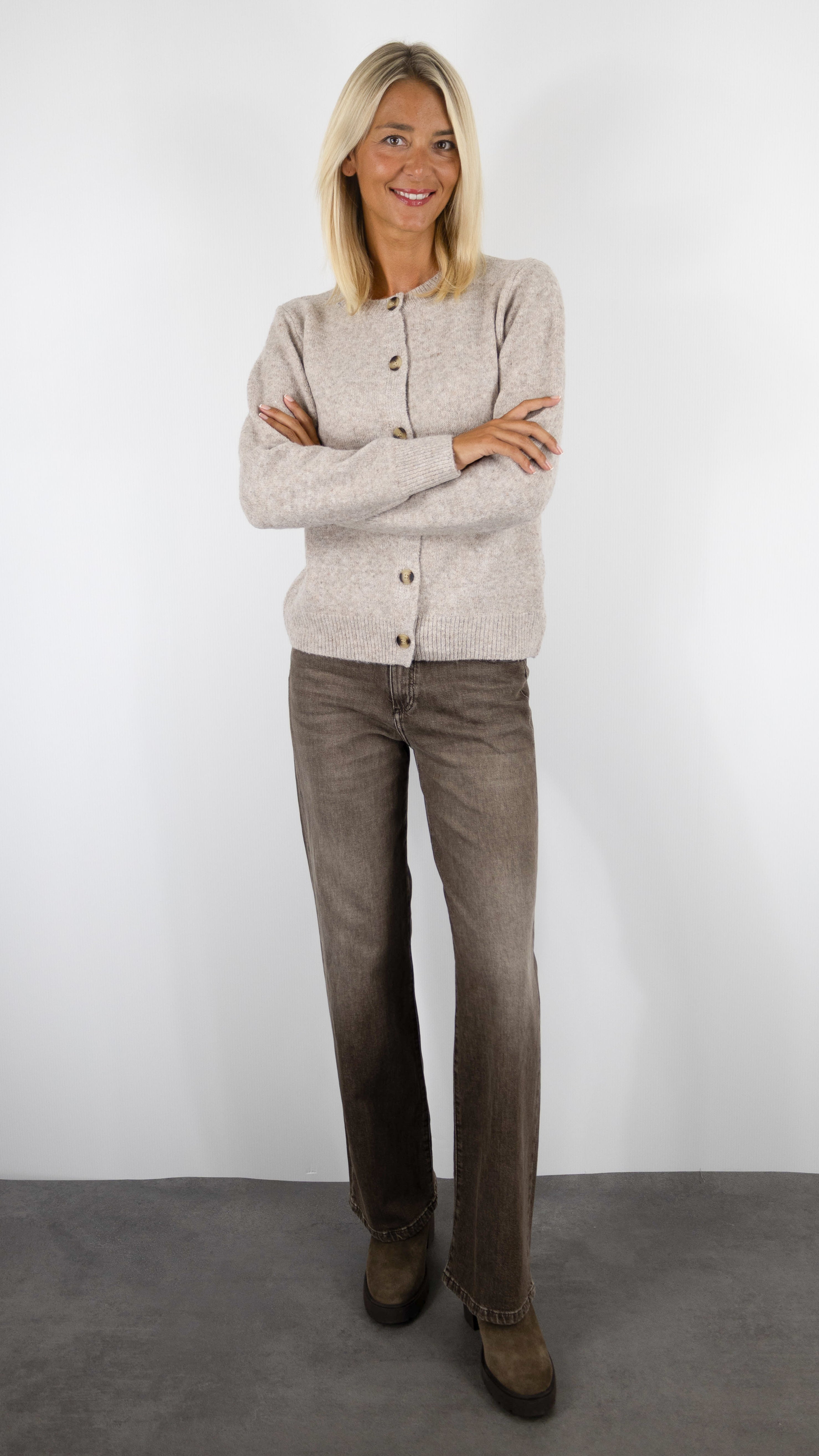 GILET MAILLE CHINÉE POUR FEMME 16G152 SEASON TAUPE 