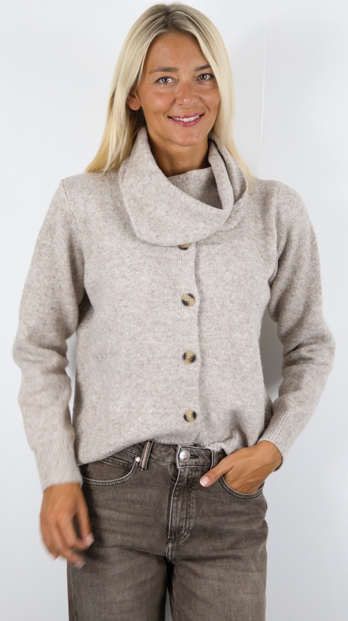 GILET MAILLE CHINÉE POUR FEMME 16G152 SEASON TAUPE 