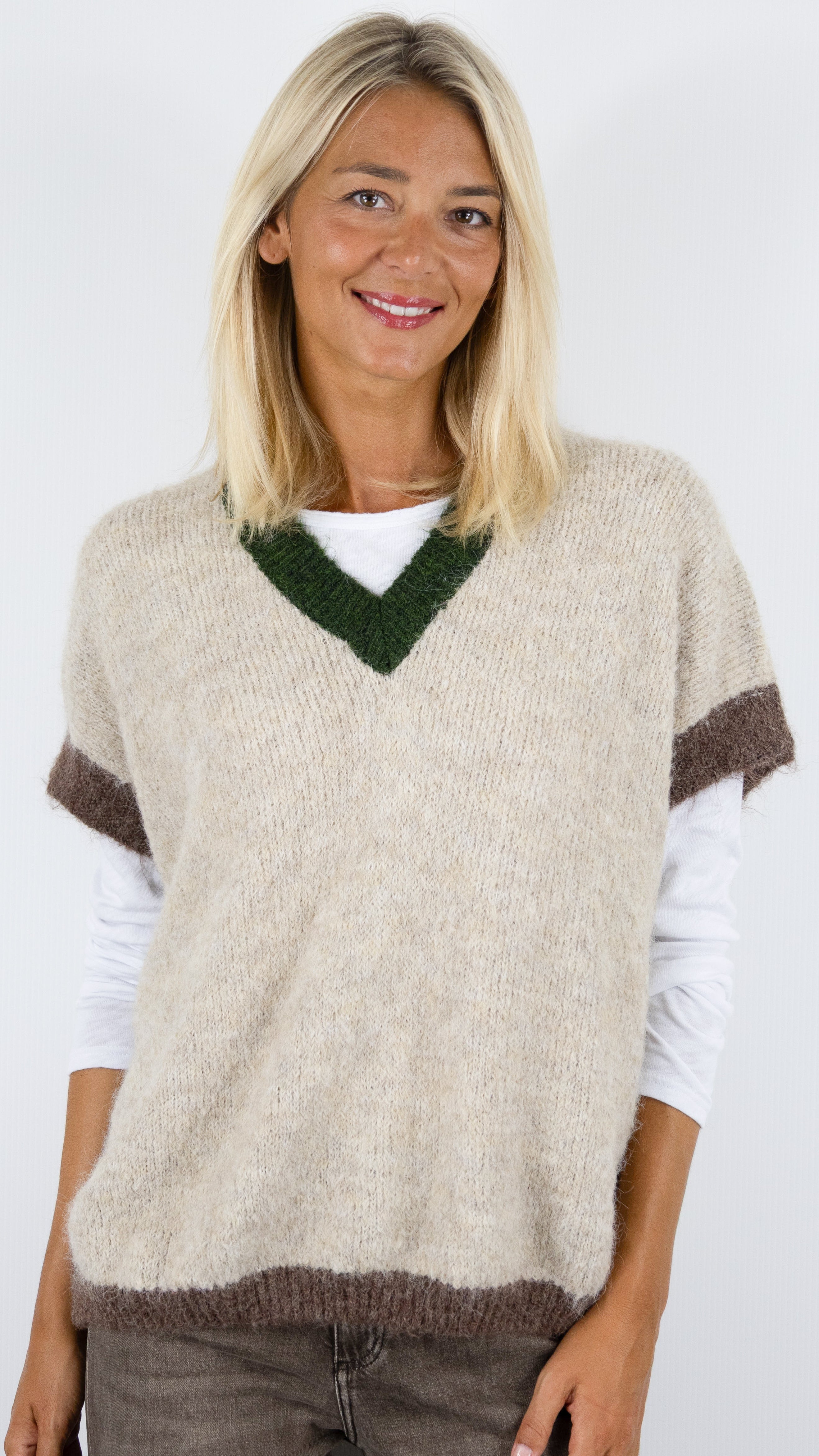 PULL COL V MANCHES COURTES AMPLE PONCHO KAKI CHOCO LUKAP 8264
