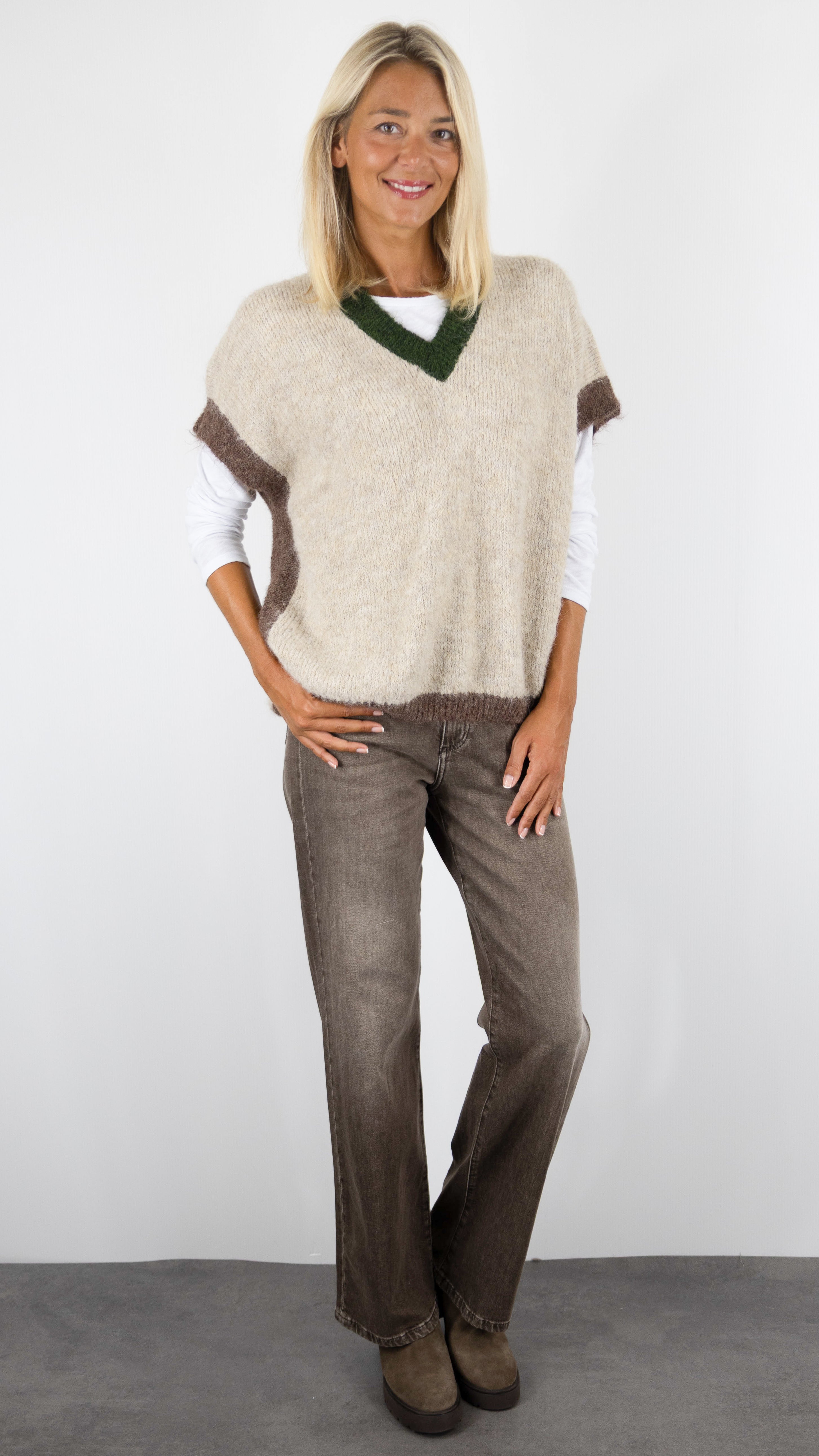 PULL COL V MANCHES COURTES AMPLE PONCHO KAKI CHOCO LUKAP 8264