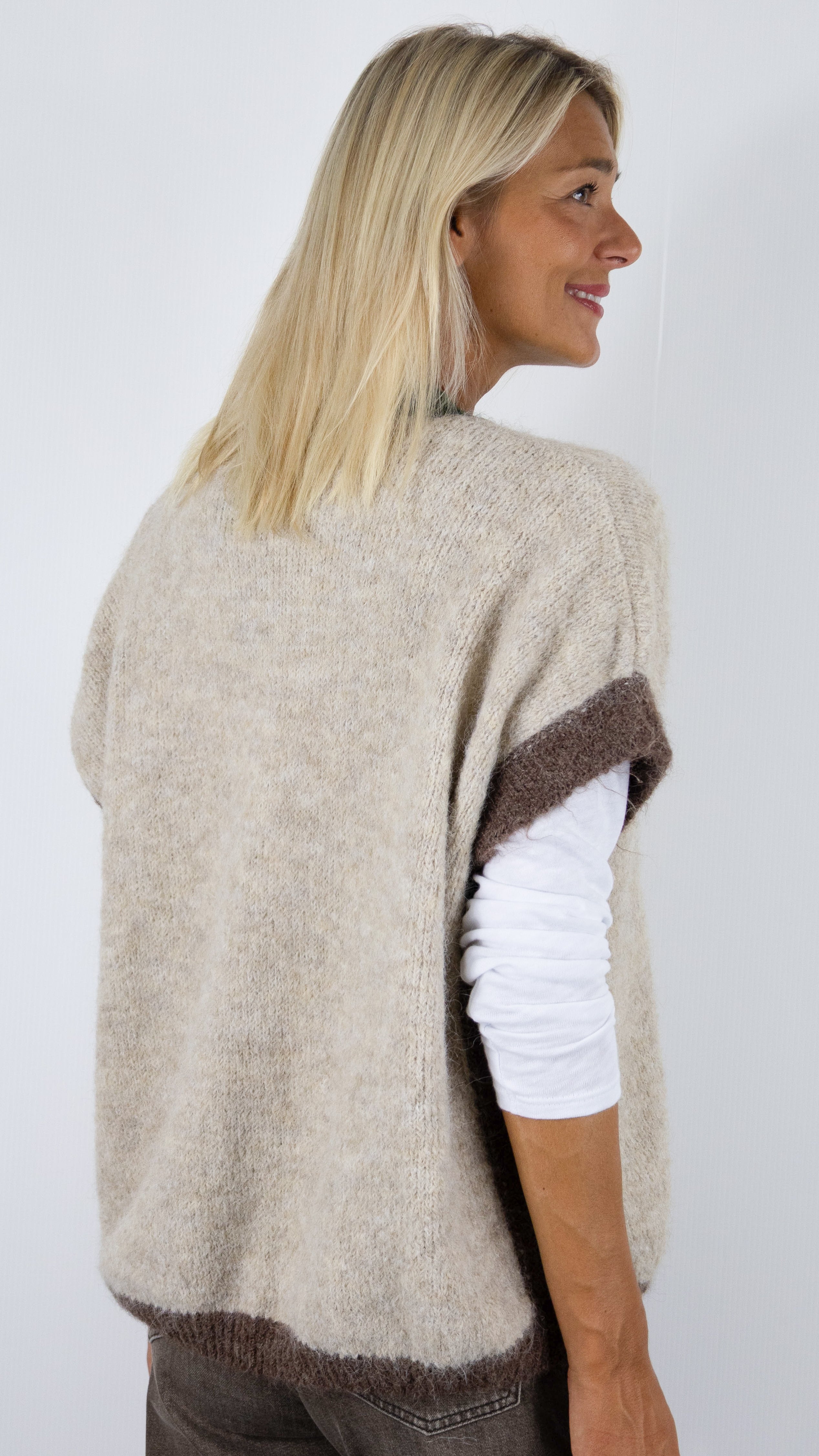 PULL COL V MANCHES COURTES AMPLE PONCHO KAKI CHOCO LUKAP 8264
