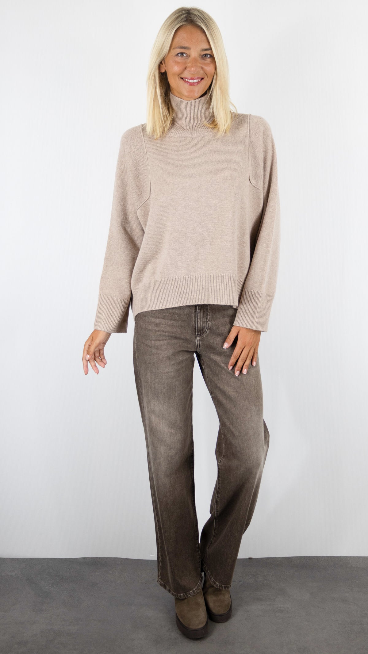 PULL COL CHEMINÉE MAILLE CHINÉE AMPLE POUR FEMME NOTSHY WENDY#COLOR_SAND/BEIGE 