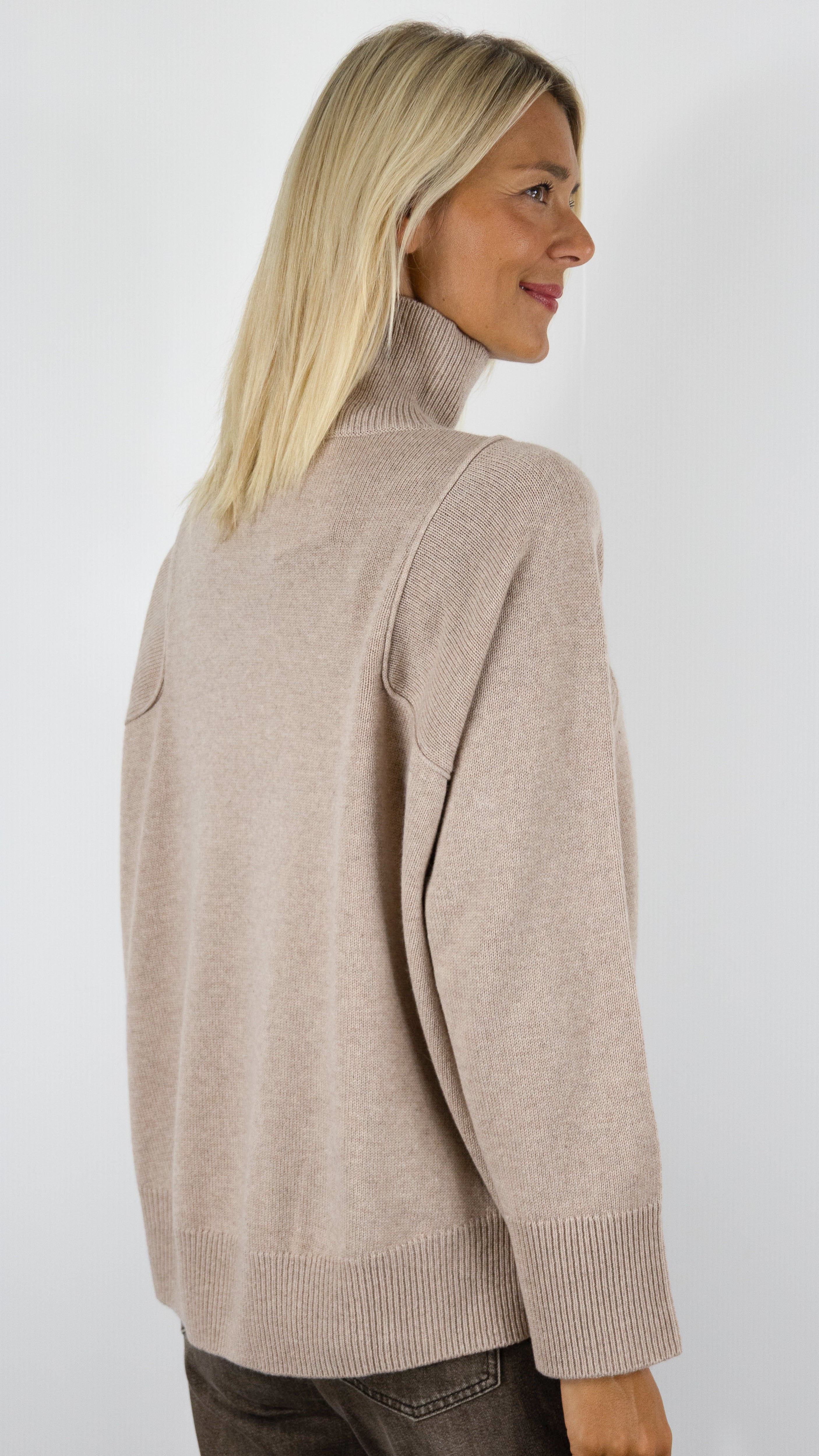 PULL COL CHEMINÉE MAILLE CHINÉE AMPLE POUR FEMME NOTSHY WENDY#COLOR_SAND/BEIGE 
