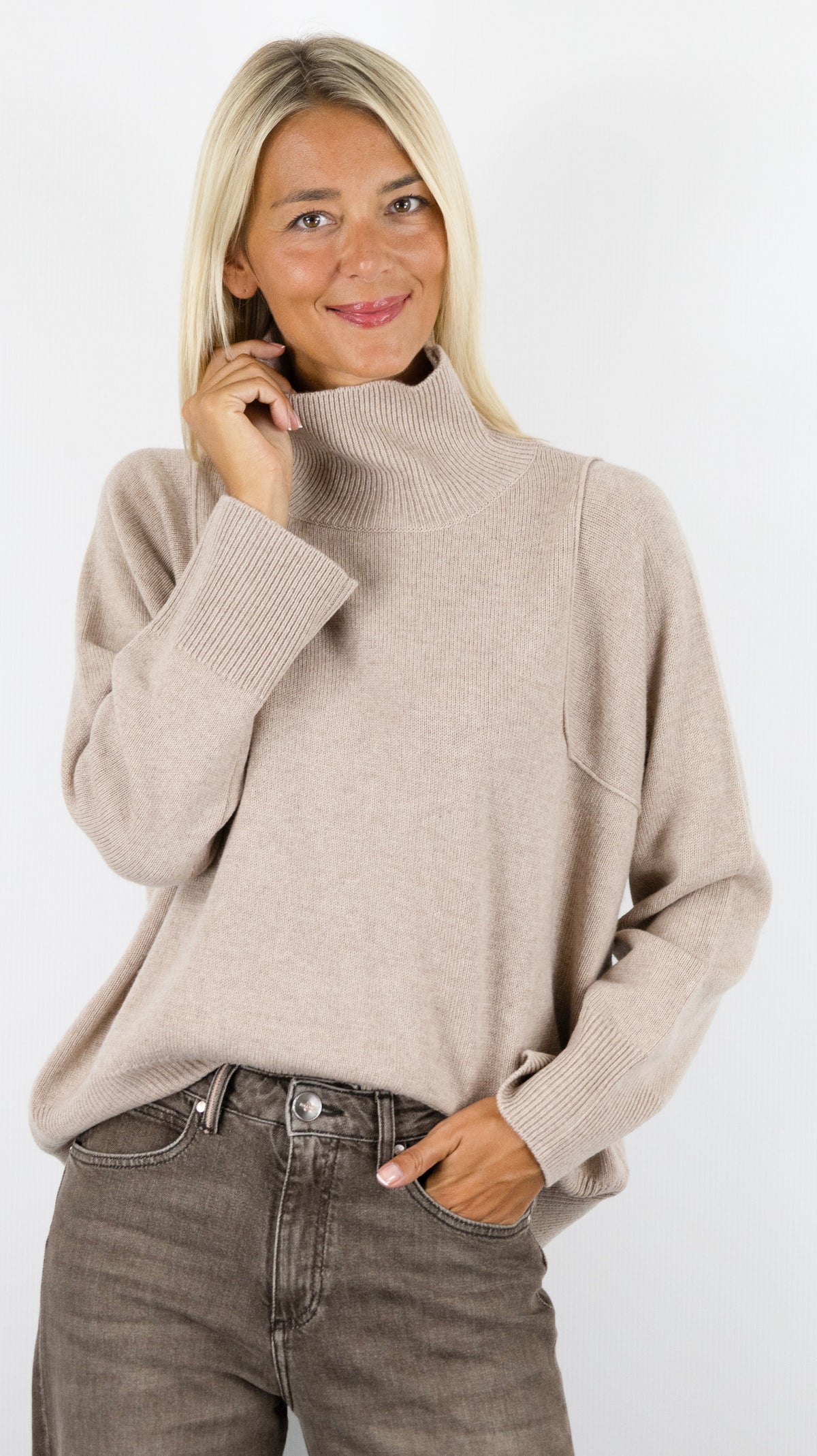 PULL COL CHEMINÉE MAILLE CHINÉE AMPLE POUR FEMME NOTSHY WENDY#COLOR_SAND/BEIGE 