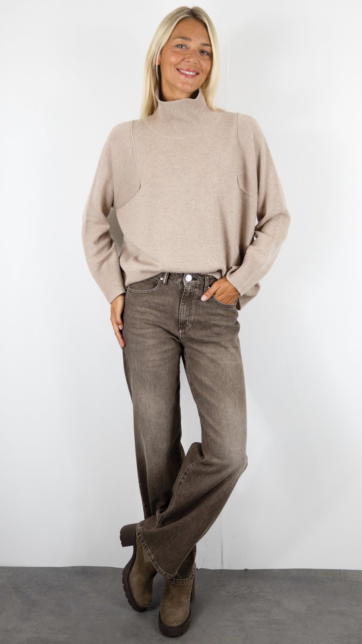 PULL COL CHEMINÉE MAILLE CHINÉE AMPLE POUR FEMME NOTSHY WENDY#COLOR_SAND/BEIGE 