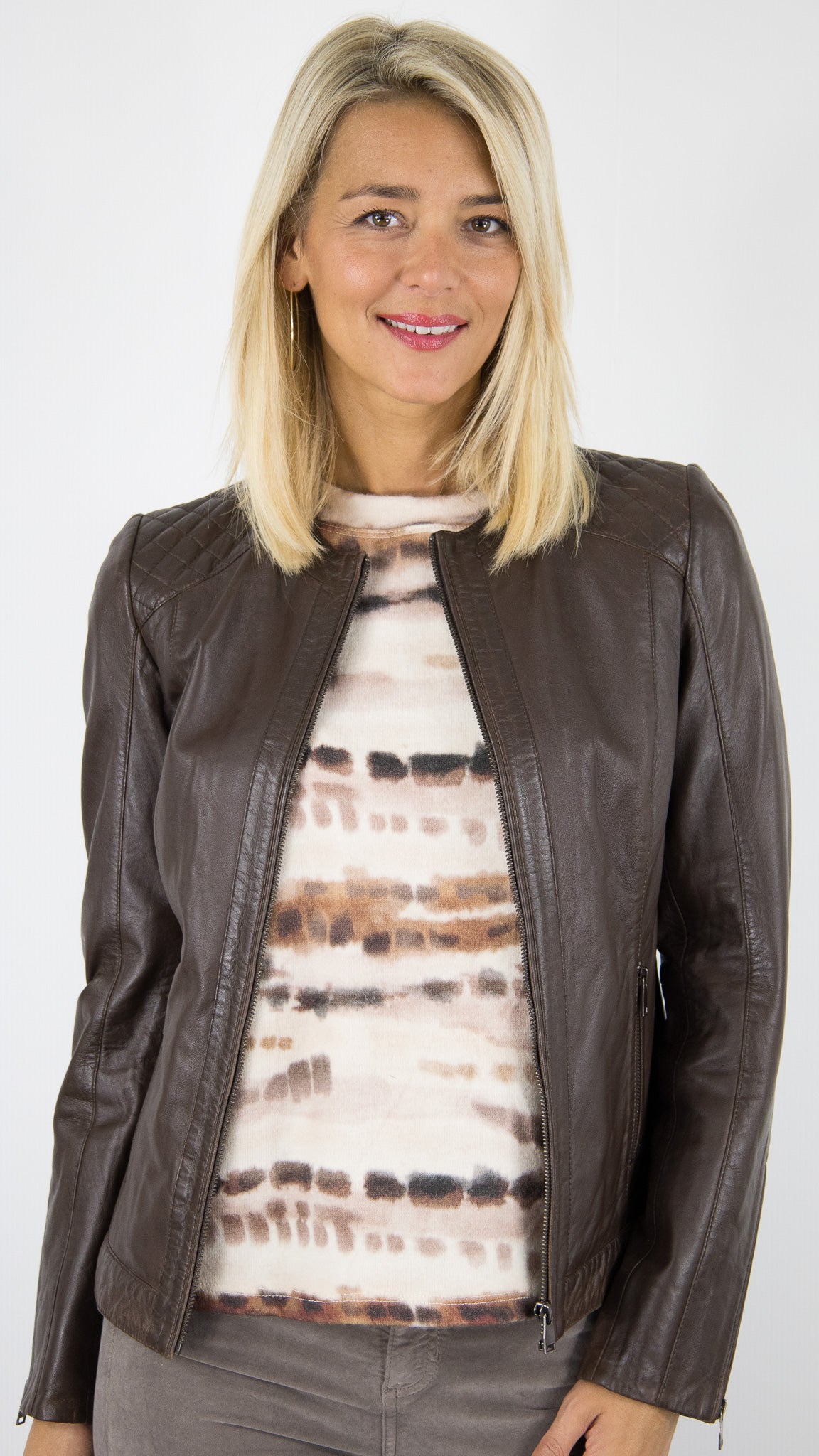 VESTE SPENCER EN CUIR D'AGNEAU CHOCO MATELASEE LA CANADIENNE P1413