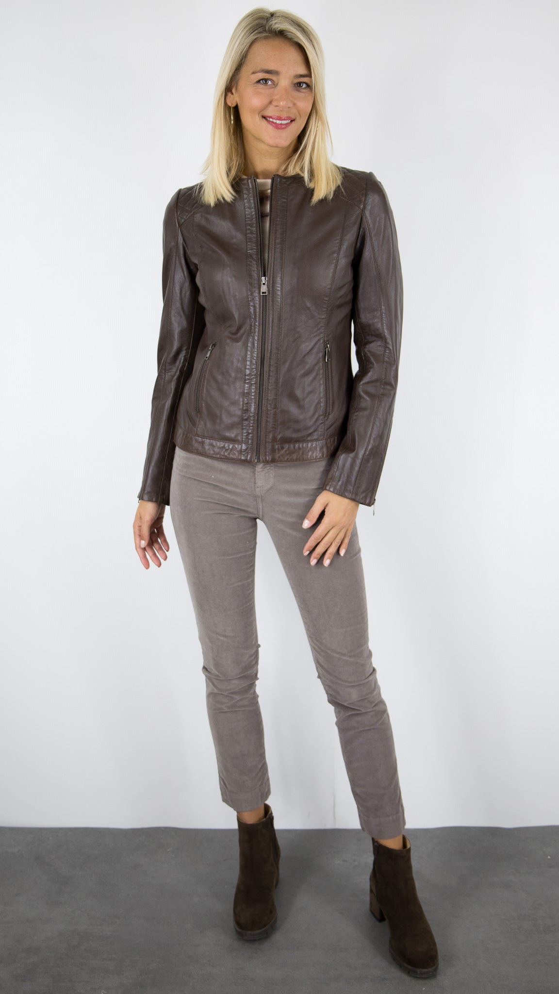 VESTE SPENCER EN CUIR D'AGNEAU CHOCO MATELASEE LA CANADIENNE P1413