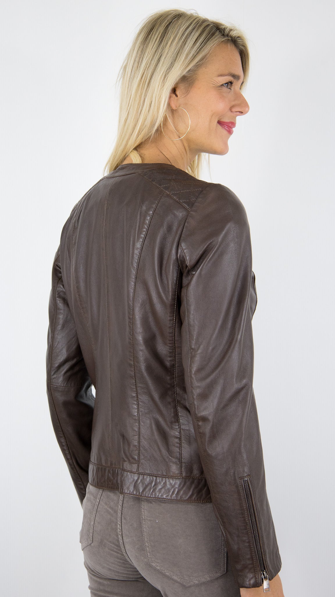 VESTE SPENCER EN CUIR D'AGNEAU CHOCO MATELASEE LA CANADIENNE P1413