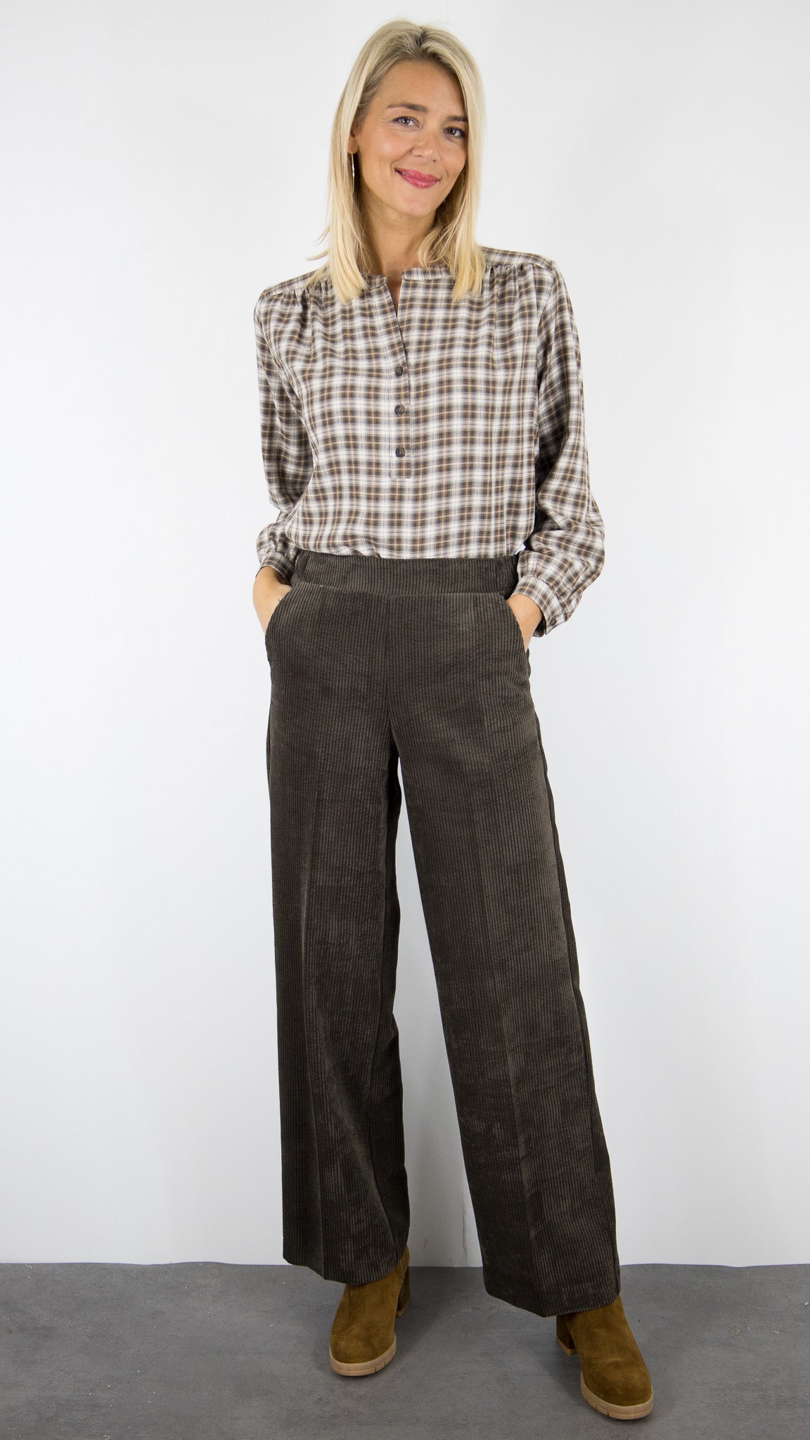 PANTALON LARGE EN VELOURS COTELE CHOCO POUR FEMME  IMPERIAL P4L0KEC#COLOR_MORO/CHOCO