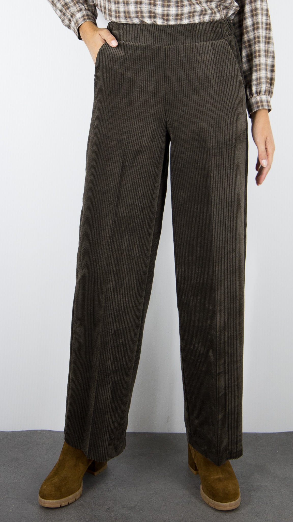 PANTALON LARGE EN VELOURS COTELE CHOCO POUR FEMME  IMPERIAL P4L0KEC#COLOR_MORO/CHOCO