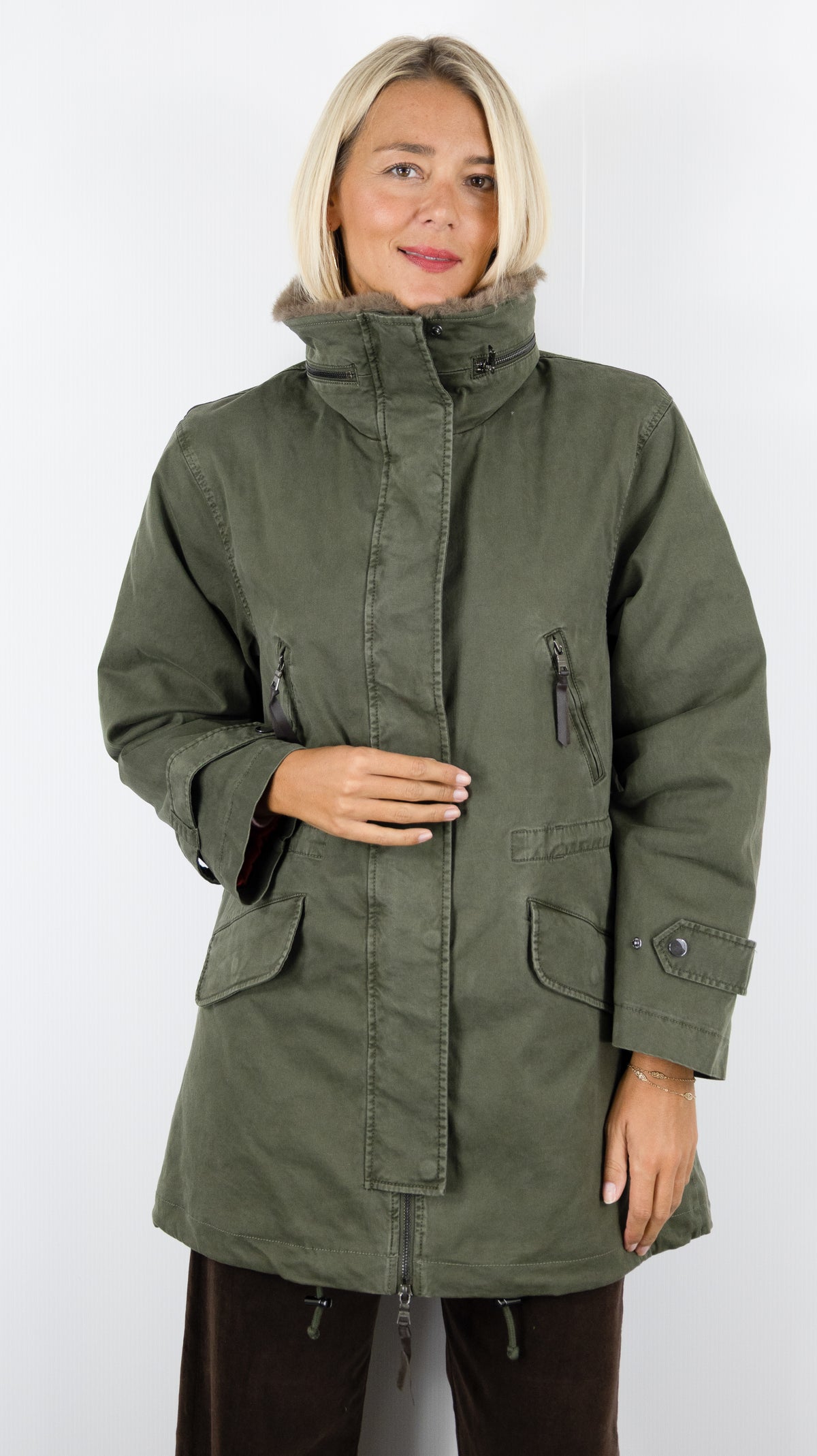 PARKA AVEC COL MONTANT EN FAUSSE FOURRURE KAKI POUR FEMME  BLONDE N°8 ANTONIA