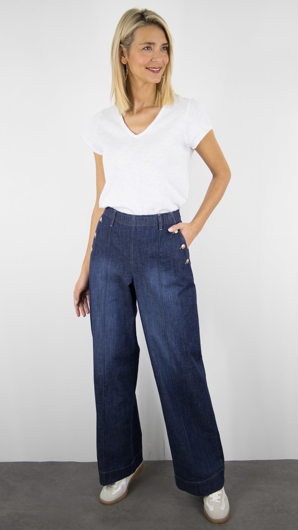 JEANS PONT TAILLE ELASTIQUE POUR FEMME DENIM FONCE BIANCA PARIGI 70006