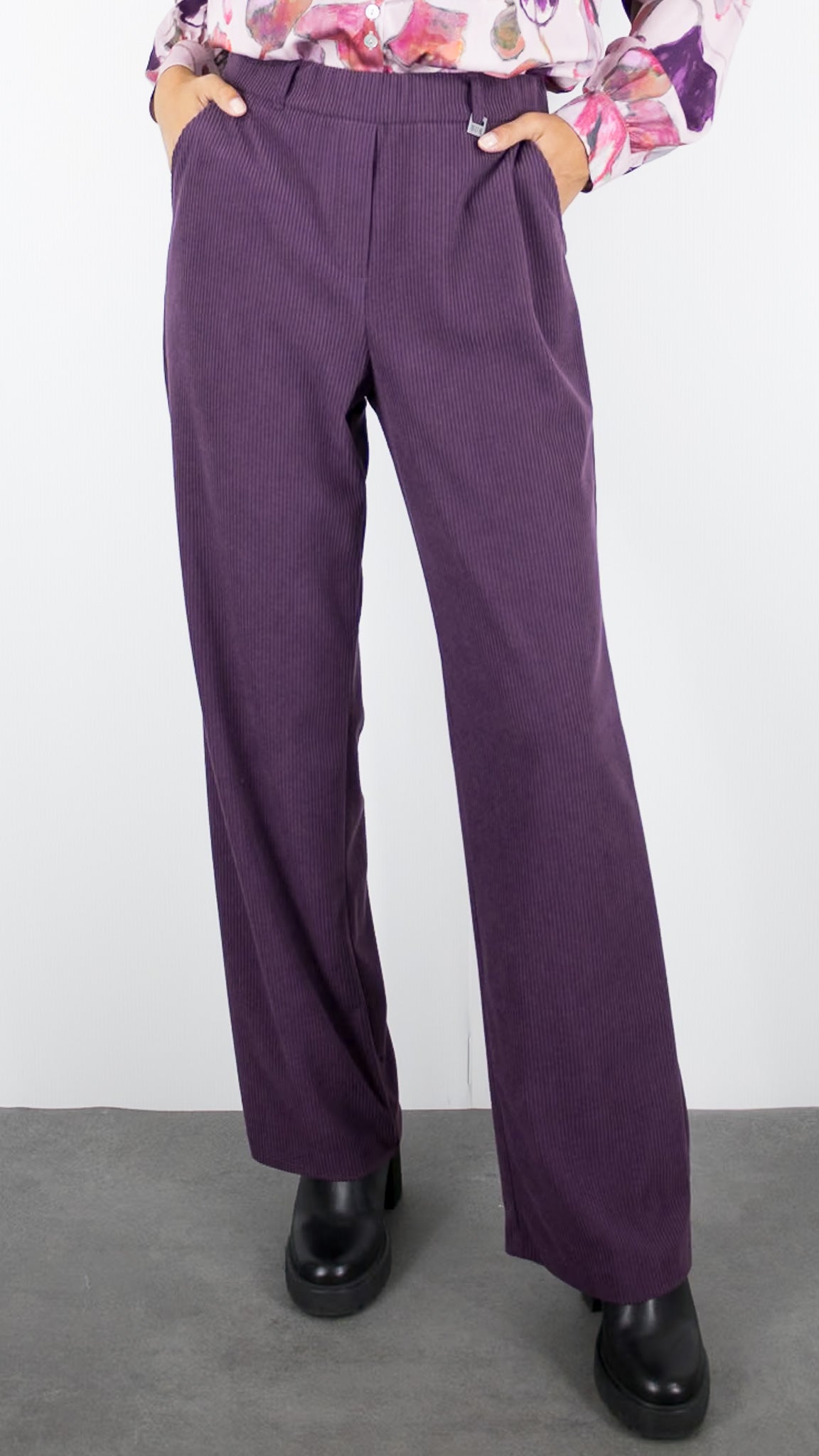 PANTALON LARGE EN VELOURS POUR FEMME BIANCA PARIGI 60028#COLOR_311/MULBERRY RAISIN