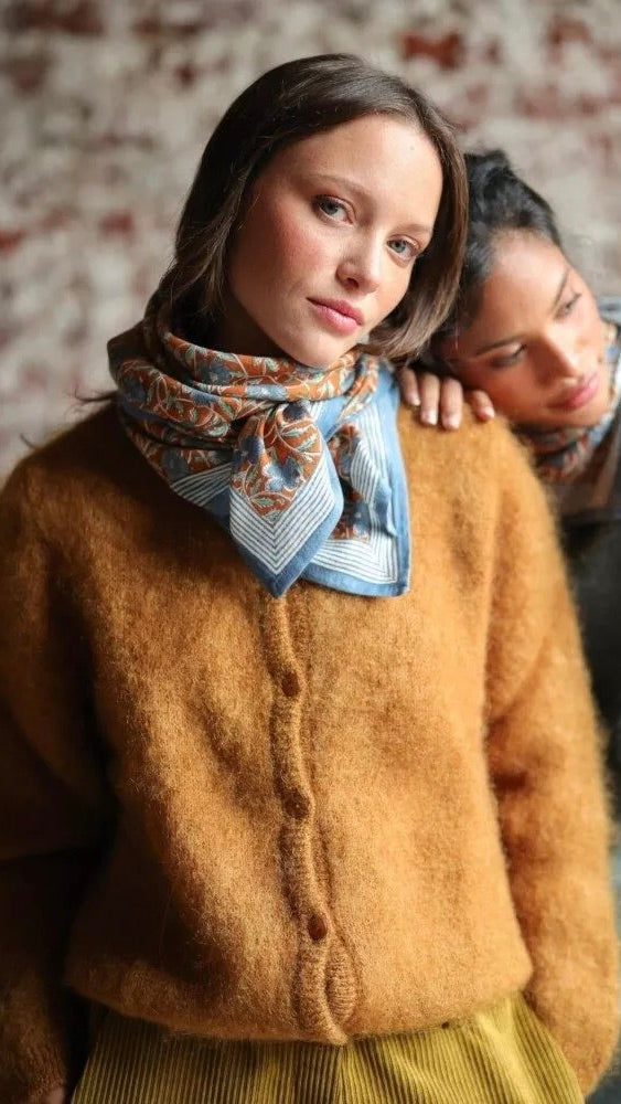 FOULARD IMPRIMÉ FLEURI BRIQUE CIEL 100% COTON FEMME PIA BELLEMME