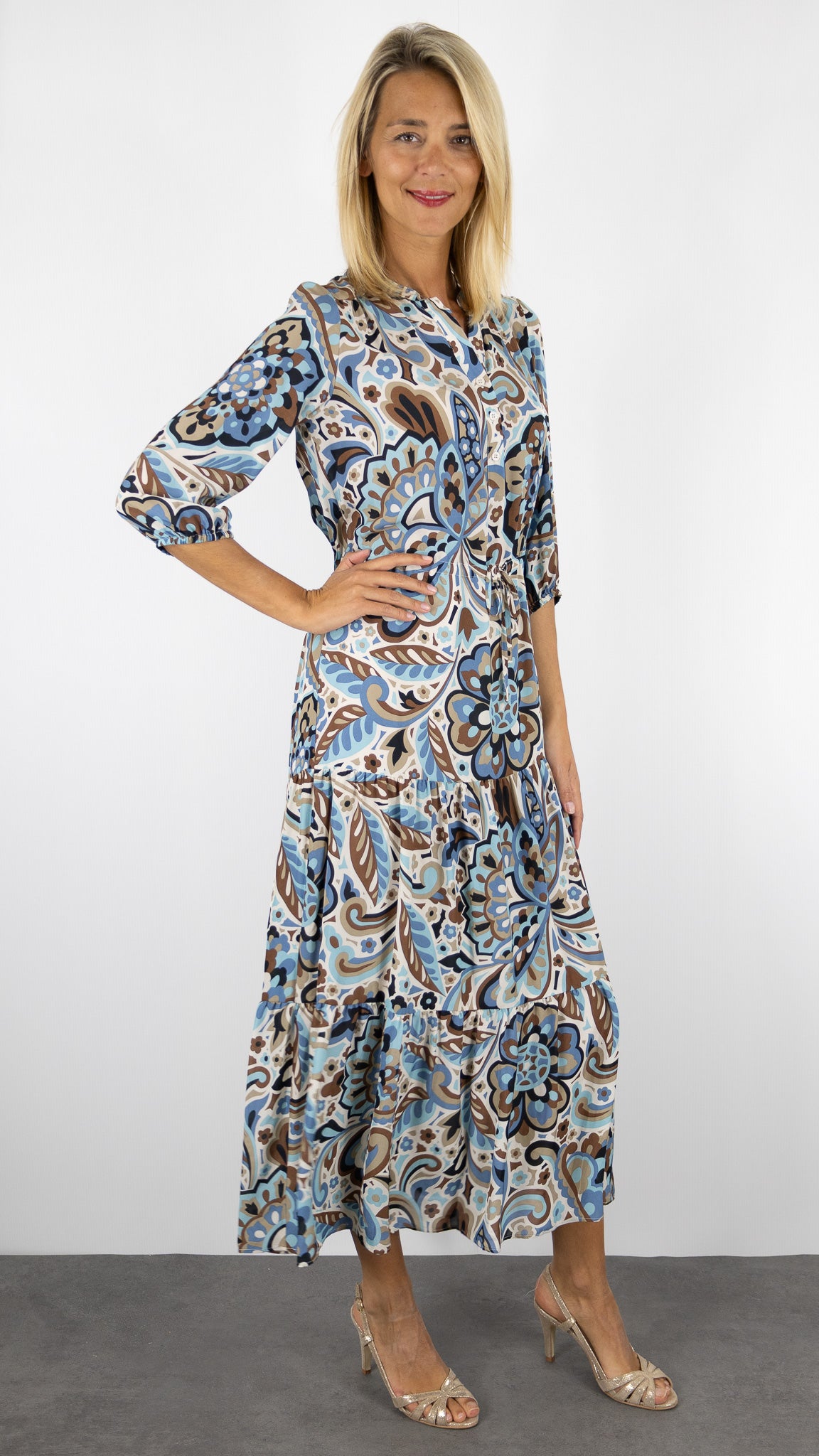 ROBE LONGUE IMPRIME FLORAL BEIGE BLEU GERARD DAREL PIO