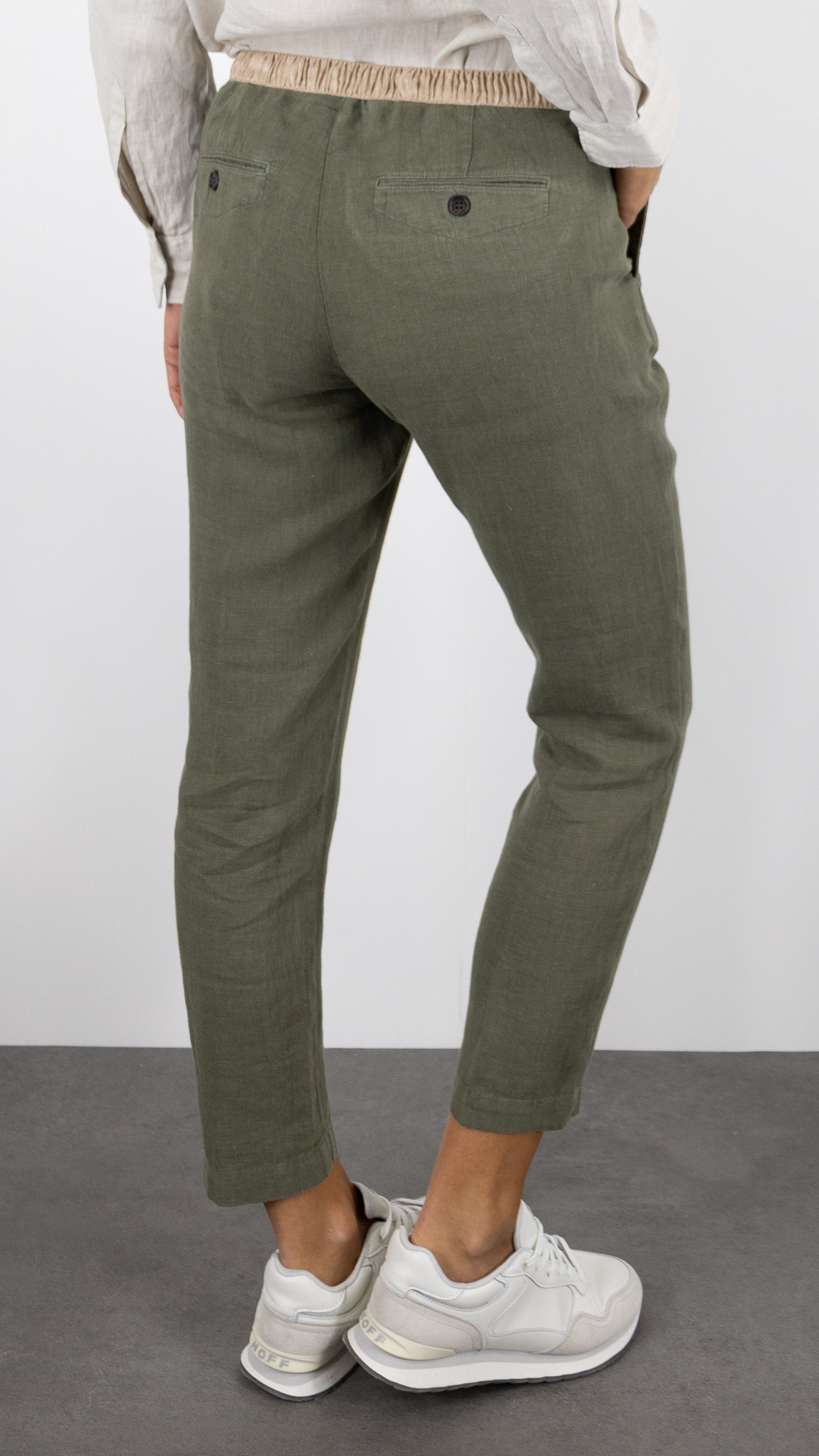 PANTALON EN LIN TAILLE ELASTIQUE HARTFORD PIROUETTE BDPK604#COLOR_35/ARMY