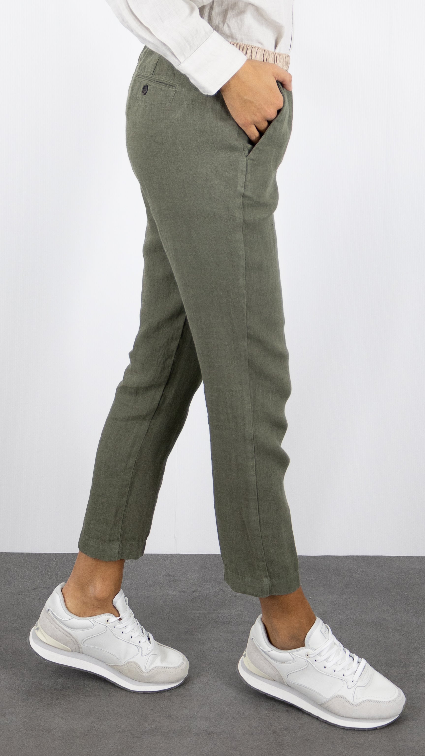 PANTALON EN LIN TAILLE ELASTIQUE HARTFORD PIROUETTE BDPK604#COLOR_35/ARMY