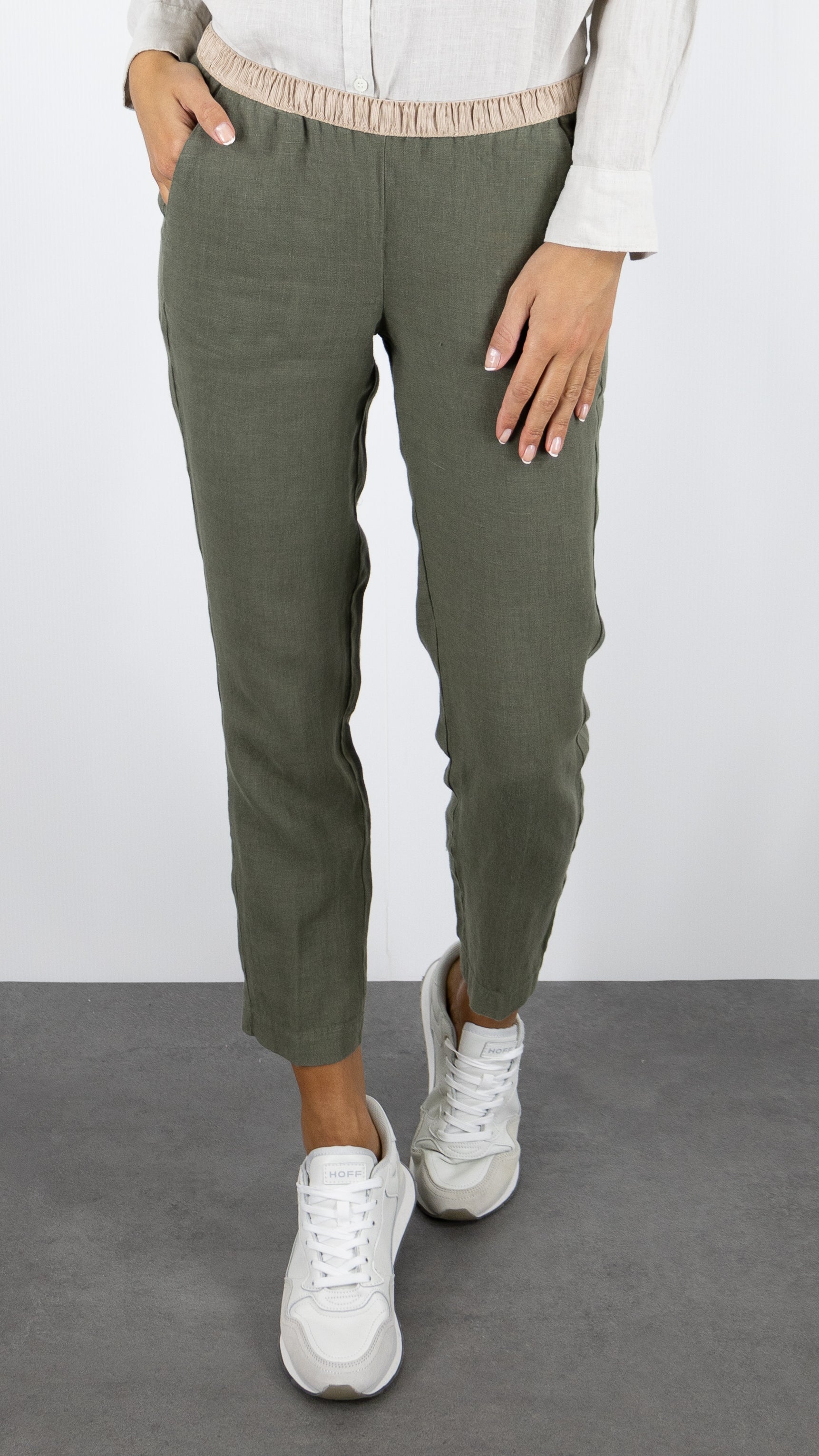 PANTALON EN LIN TAILLE ELASTIQUE HARTFORD PIROUETTE BDPK604#COLOR_35/ARMY