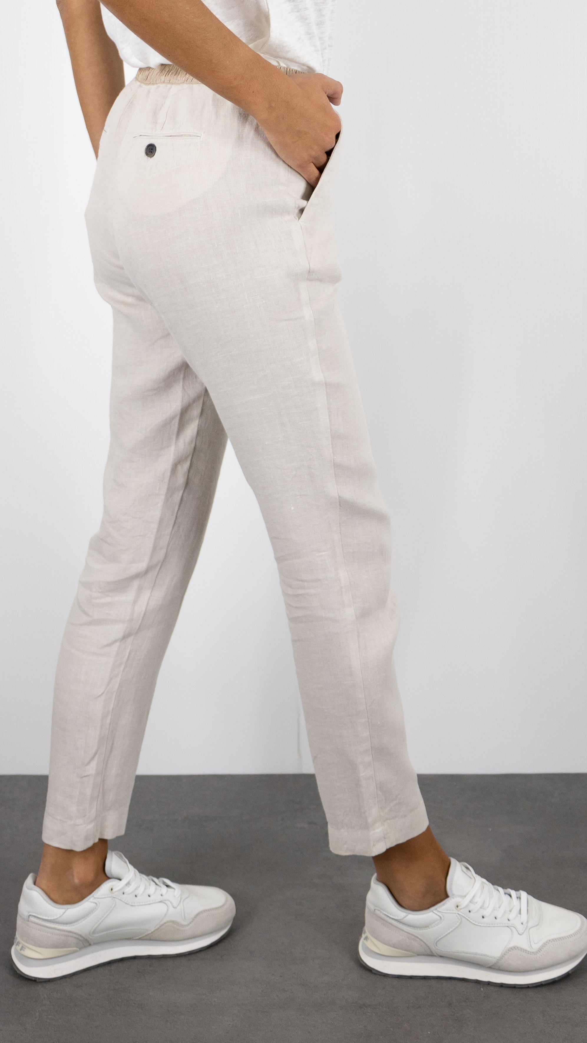 PANTALON EN LIN TAILLE ELASTIQUE HARTFORD PIROUETTE BDPK604#COLOR_21/STONE BEIGE