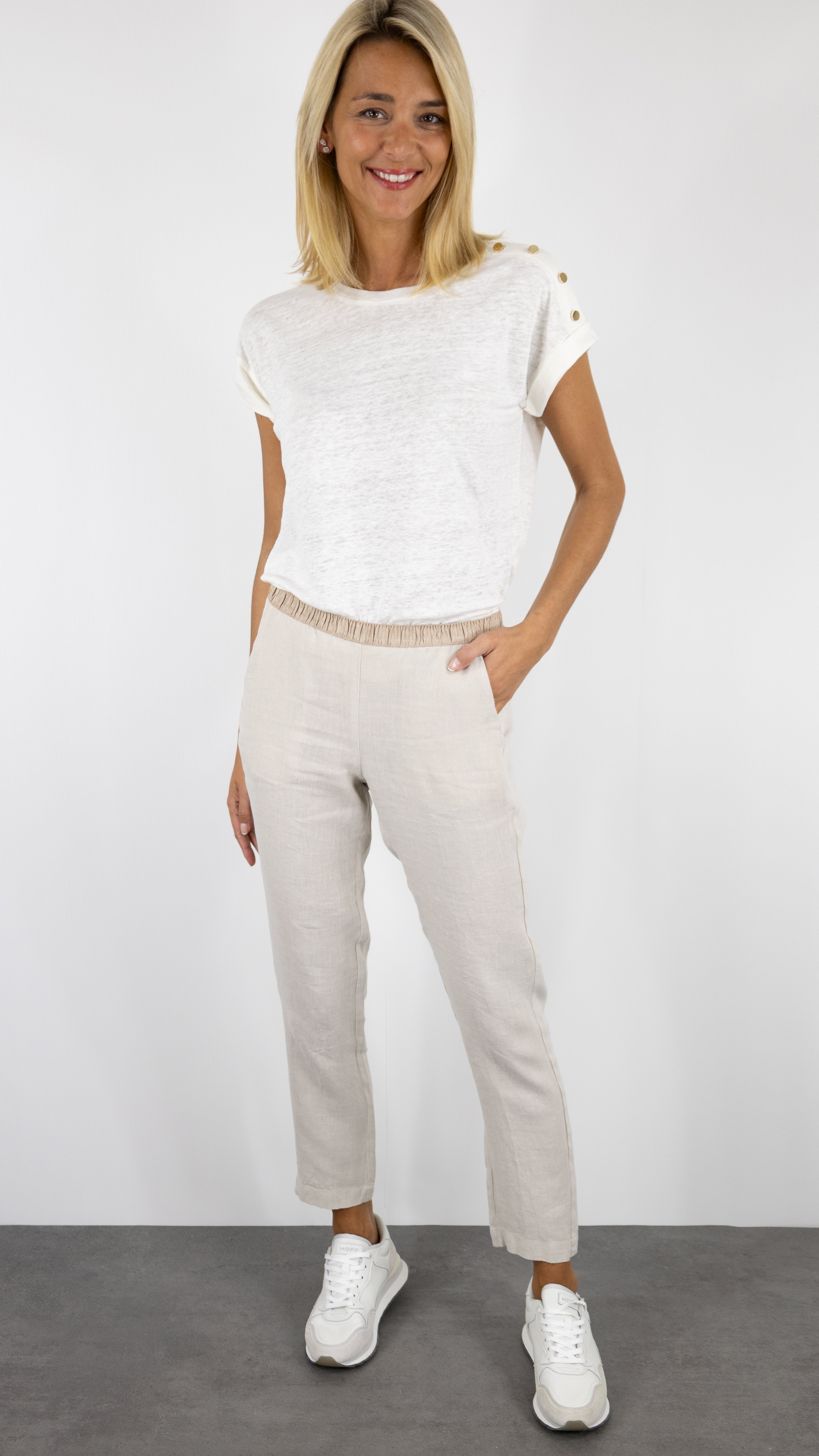 PANTALON EN LIN TAILLE ELASTIQUE HARTFORD PIROUETTE BDPK604#COLOR_21/STONE BEIGE