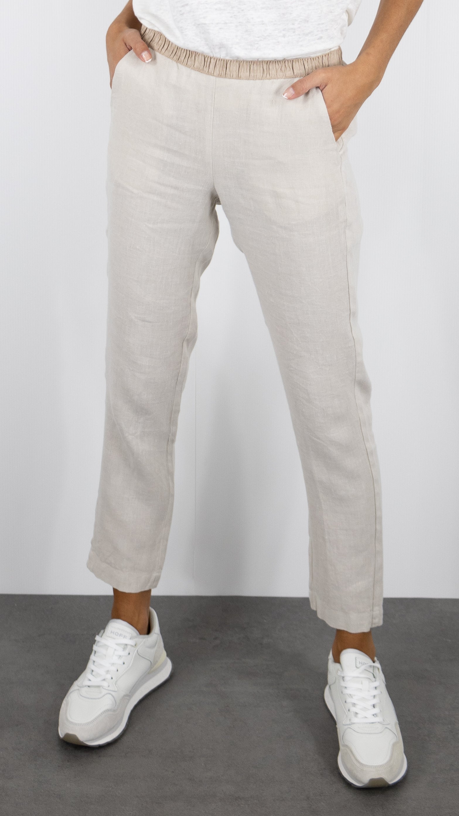 PANTALON EN LIN TAILLE ELASTIQUE HARTFORD PIROUETTE BDPK604#COLOR_21/STONE BEIGE