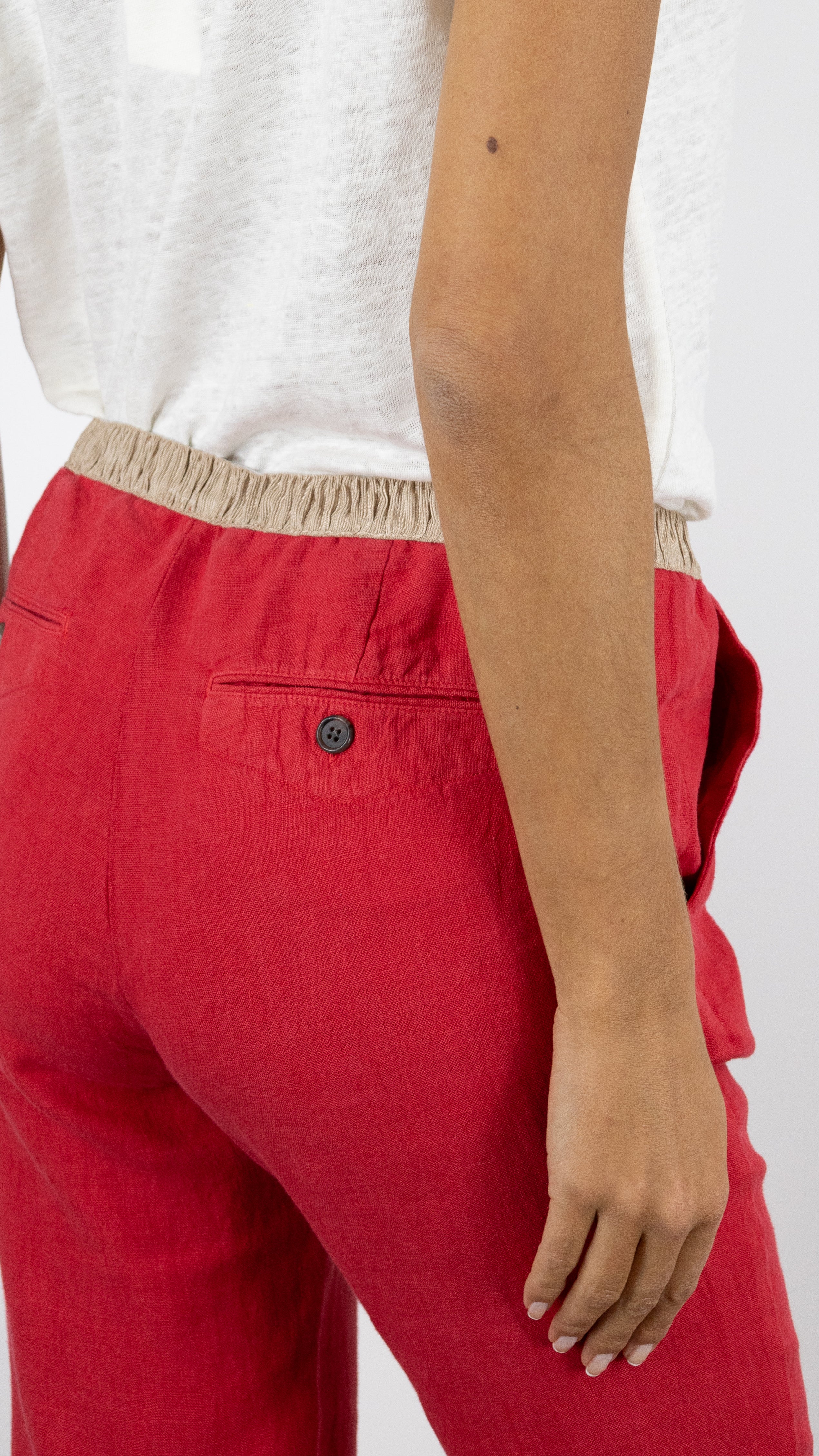 PANTALON EN LIN TAILLE ELASTIQUE HARTFORD PIROUETTE BDPK604#COLOR_26/WATERMELON ROUGE