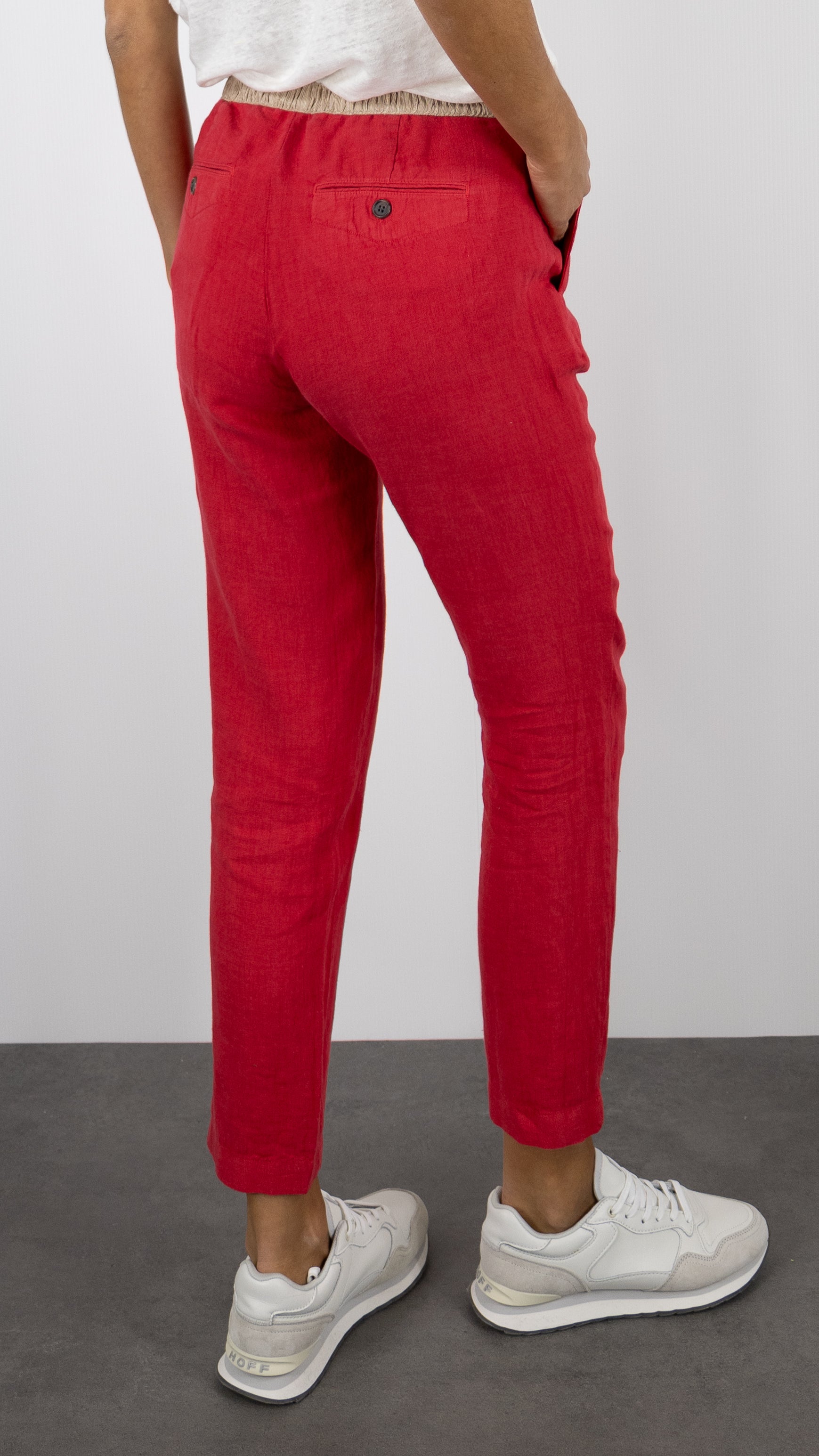 PANTALON EN LIN TAILLE ELASTIQUE HARTFORD PIROUETTE BDPK604#COLOR_26/WATERMELON ROUGE