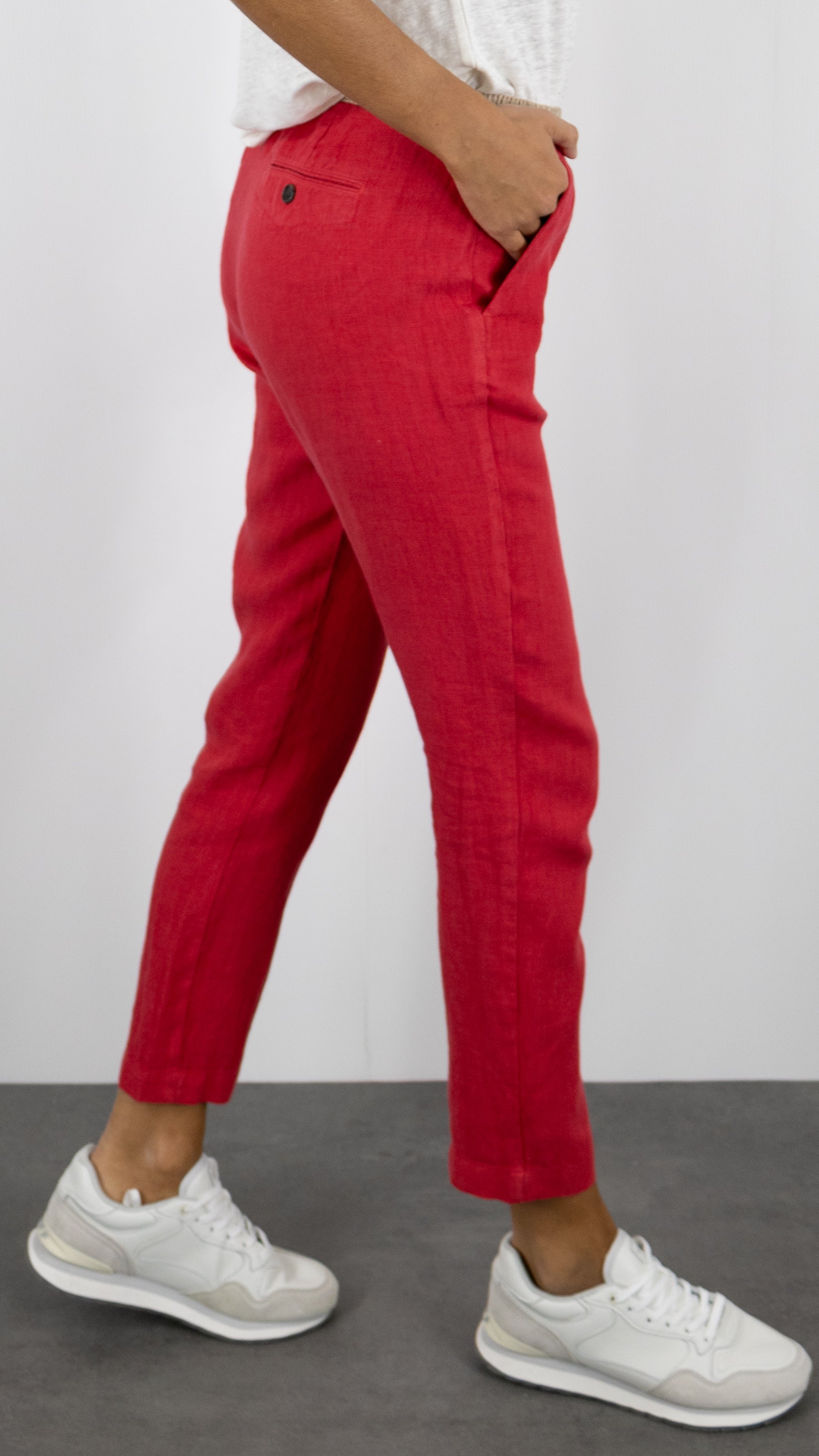 PANTALON EN LIN TAILLE ELASTIQUE HARTFORD PIROUETTE BDPK604#COLOR_26/WATERMELON ROUGE