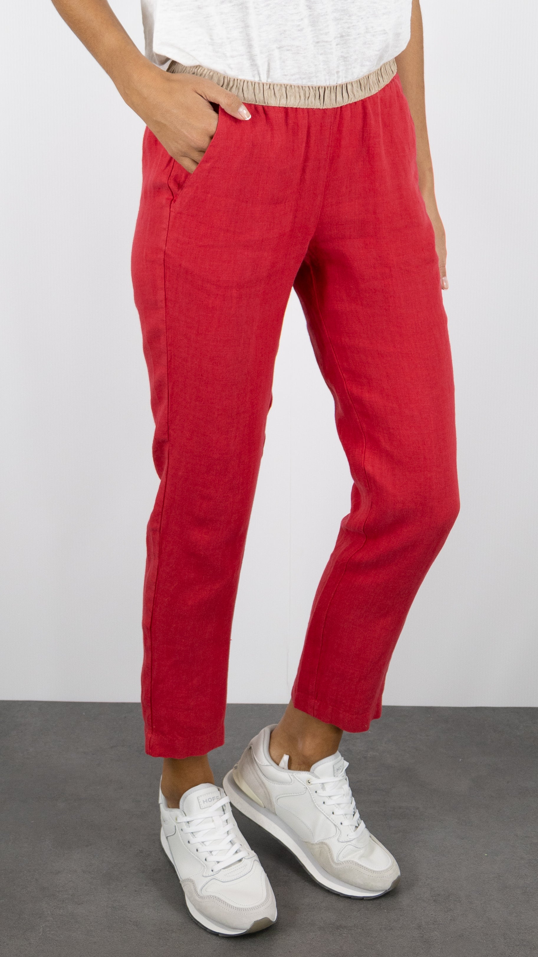 PANTALON EN LIN TAILLE ELASTIQUE HARTFORD PIROUETTE BDPK604#COLOR_26/WATERMELON ROUGE