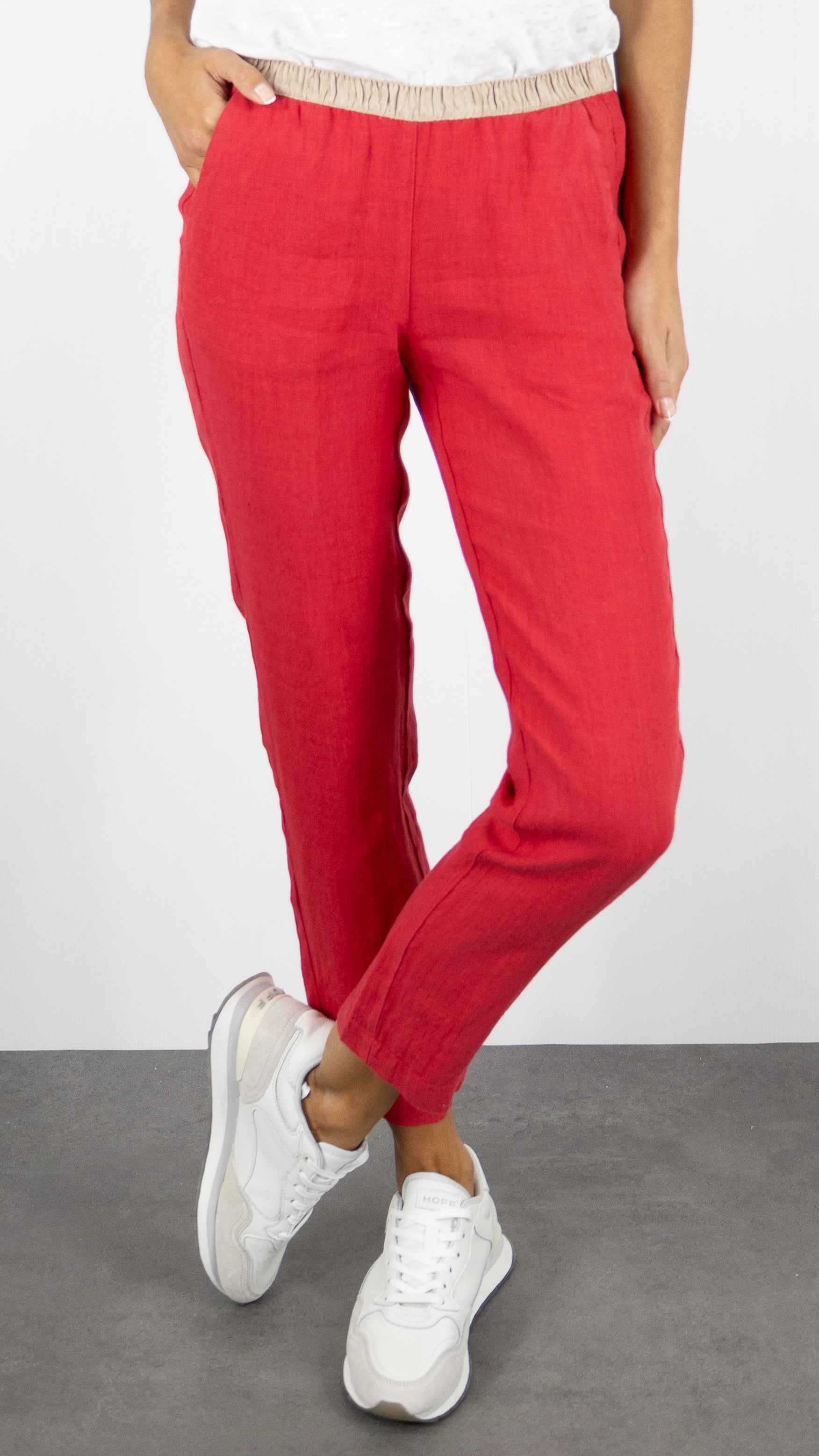 PANTALON EN LIN TAILLE ELASTIQUE HARTFORD PIROUETTE BDPK604#COLOR_26/WATERMELON ROUGE