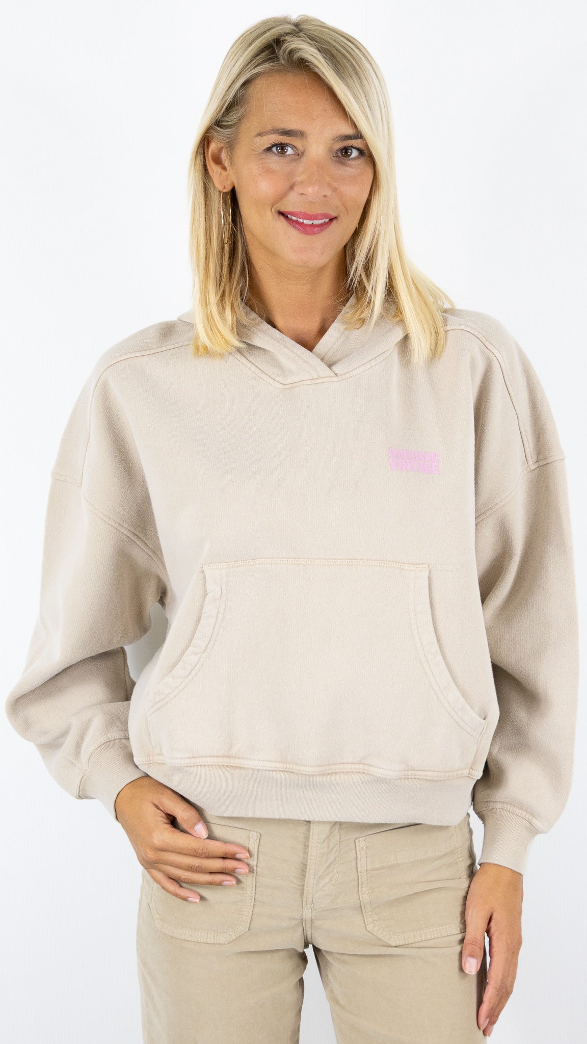 SWEAT AMPLE A CAPUCHE 100% COTON AMERICAN VINTAGE PLIZZY#COLOR_DUNE/BEIGE