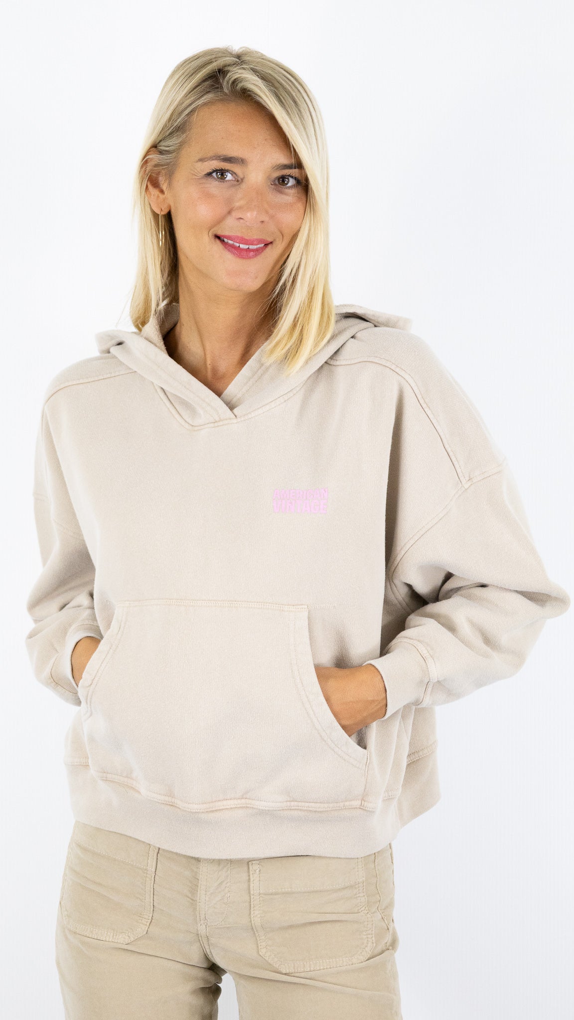SWEAT AMPLE A CAPUCHE 100% COTON AMERICAN VINTAGE PLIZZY#COLOR_DUNE/BEIGE