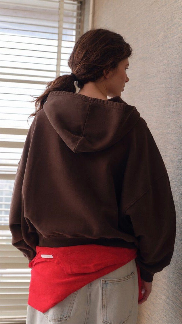 SWEAT AMPLE A CAPUCHE POUR FEMME AMERICAN VINTAGE PLIZZY#COLOR_CHATAIGNE