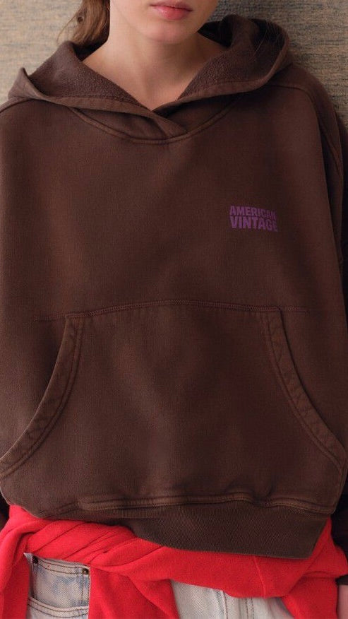 SWEAT AMPLE A CAPUCHE POUR FEMME AMERICAN VINTAGE PLIZZY#COLOR_CHATAIGNE